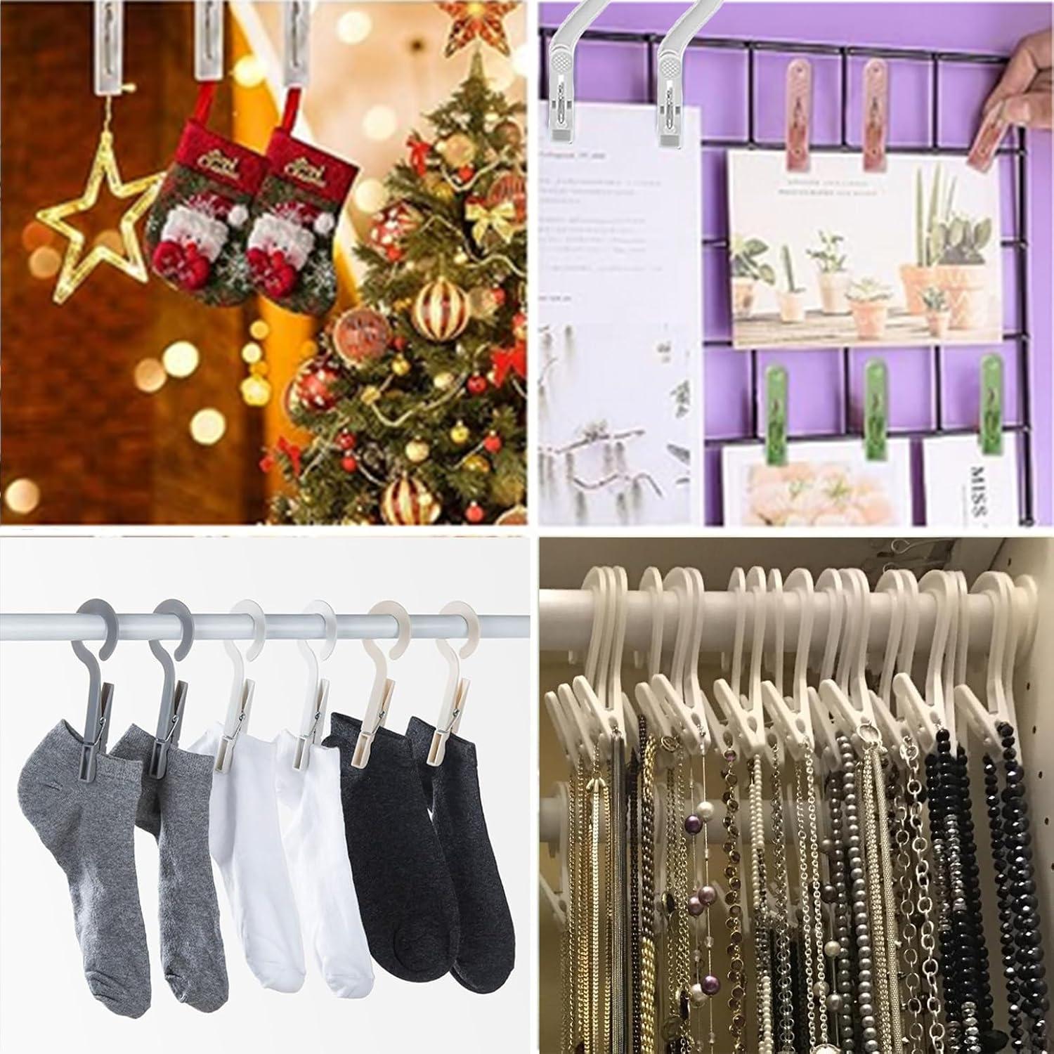 12 Ganchos de Lavandería con Clips Sermuok - Plástico Blanco