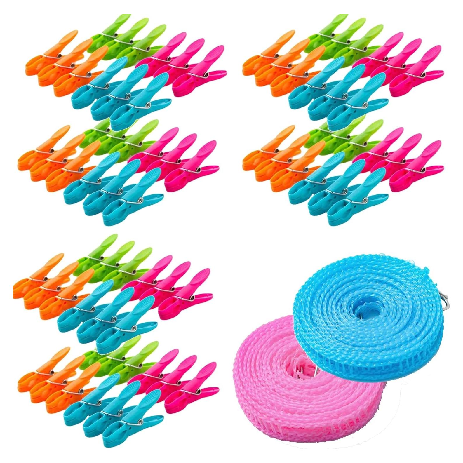 72 Pinzas de Ropa Coloridas Wjwumha con 2 Cuerdas de 5m