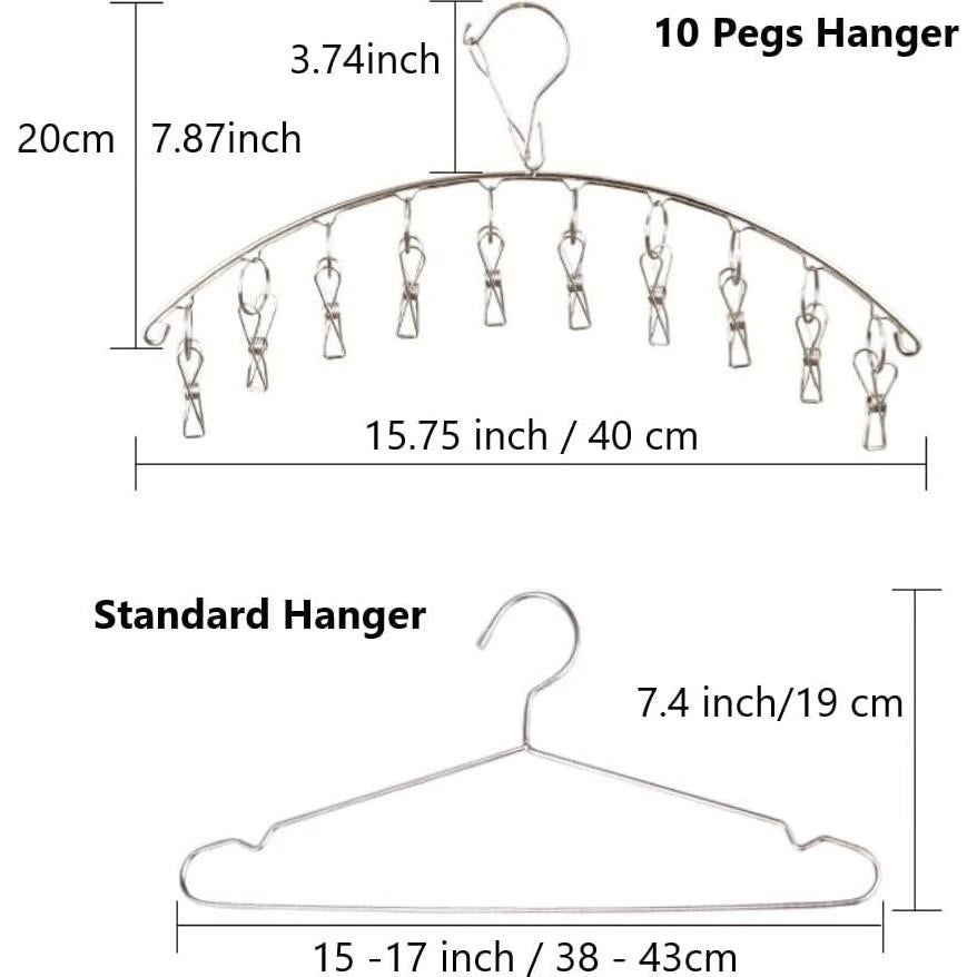 Perchero con 10 Clips WudTus Acero Inoxidable 4 Paquete