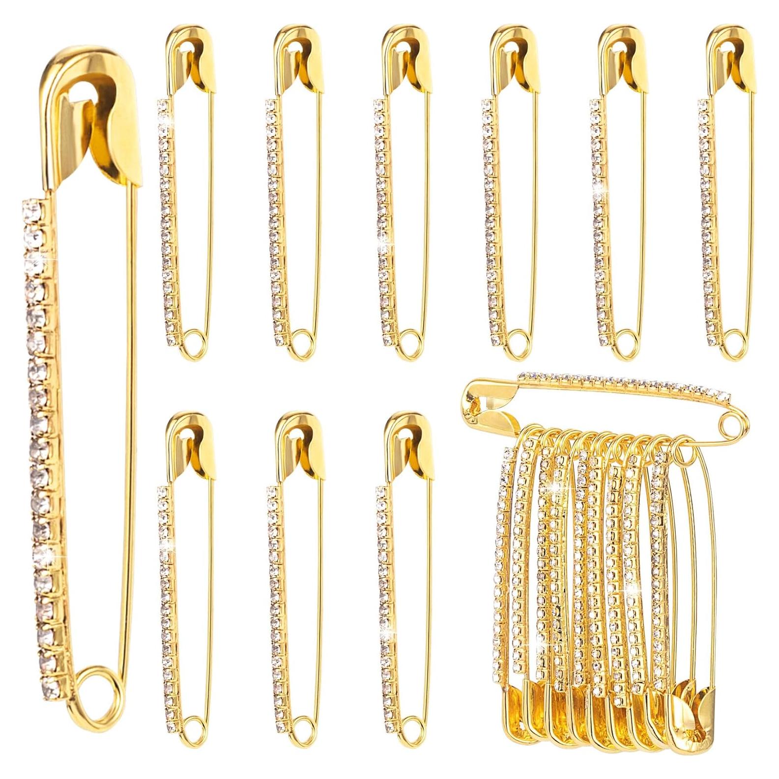 10 Alfileres de Seguridad con Rhinestones Dorados - SmallCat