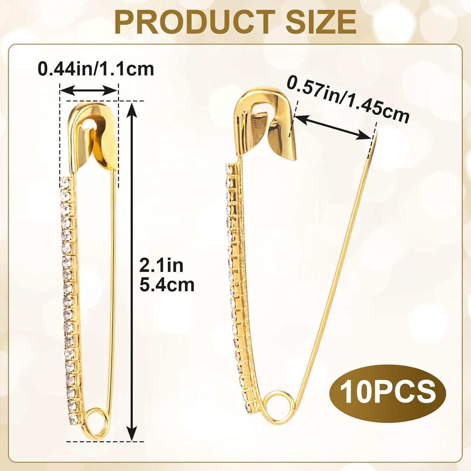 10 Alfileres de Seguridad con Rhinestones Dorados - SmallCat
