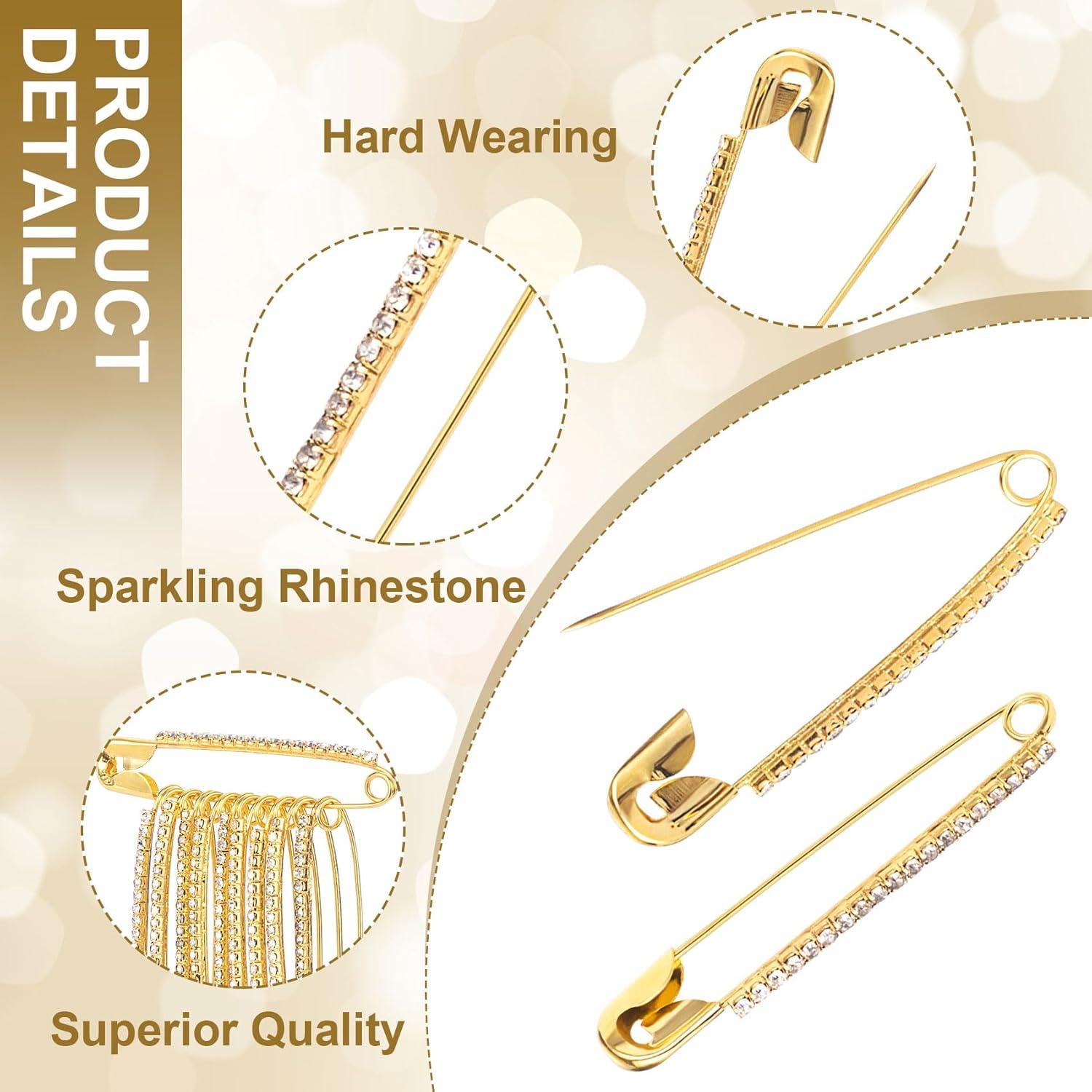 10 Alfileres de Seguridad con Rhinestones Dorados - SmallCat