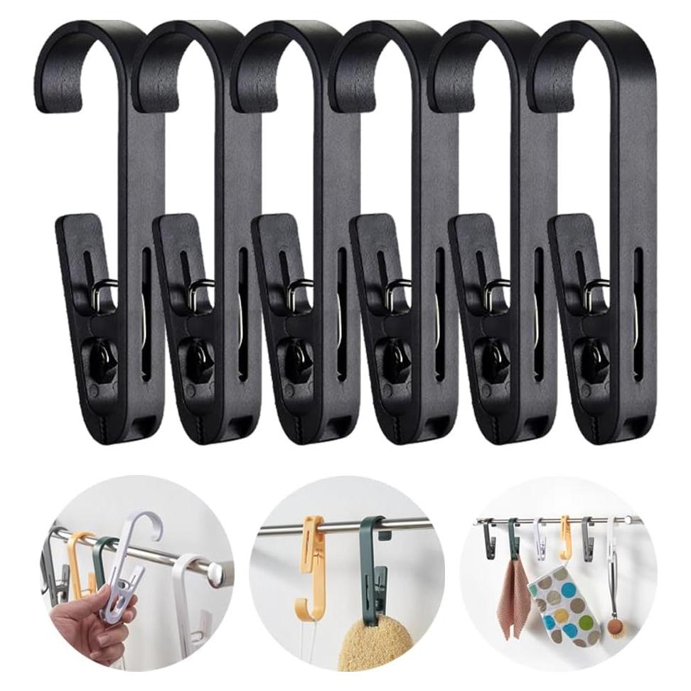 6 Ganchos de Lavandería con Clips Defrko - Organizador Negro