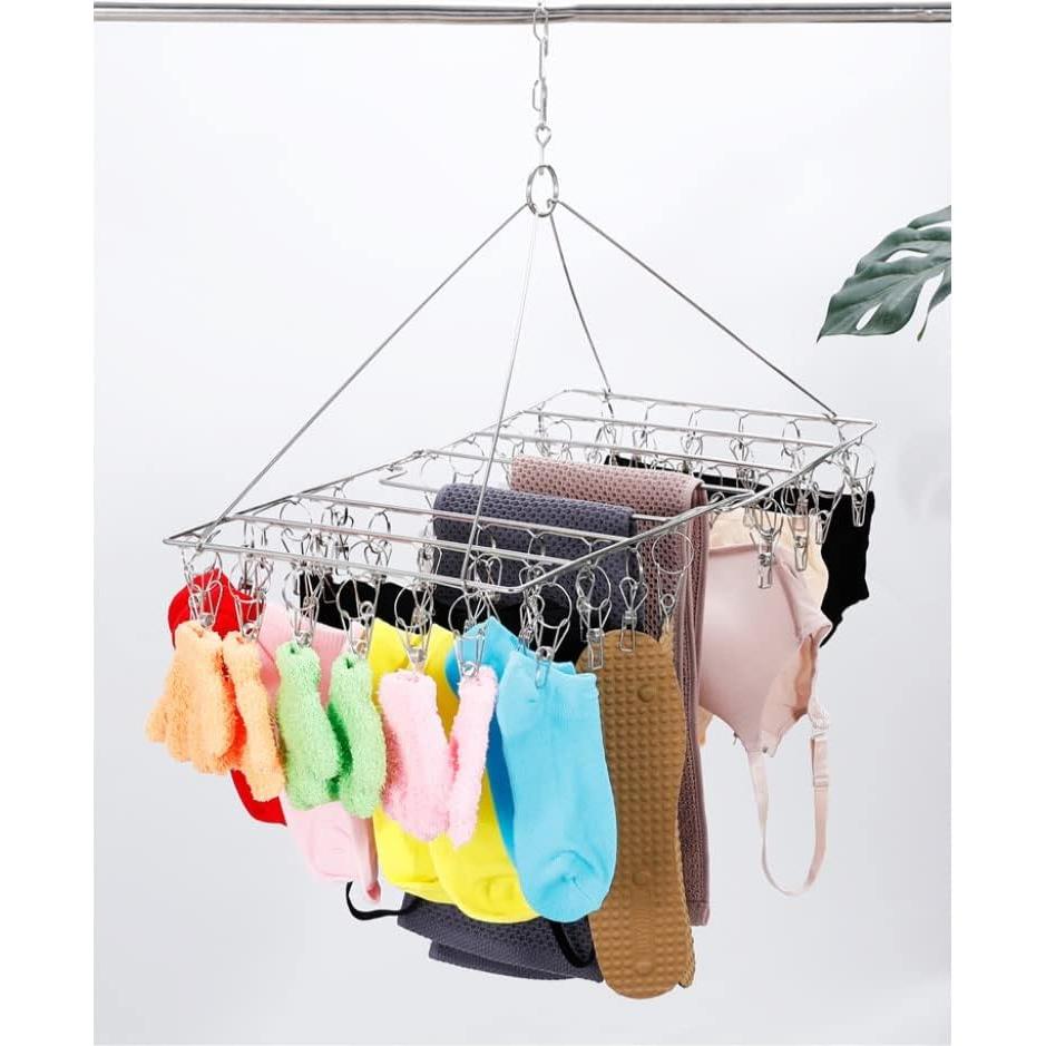 Perchero Plegable WudTus de Acero Inoxidable 2 Paquete 72 Clips