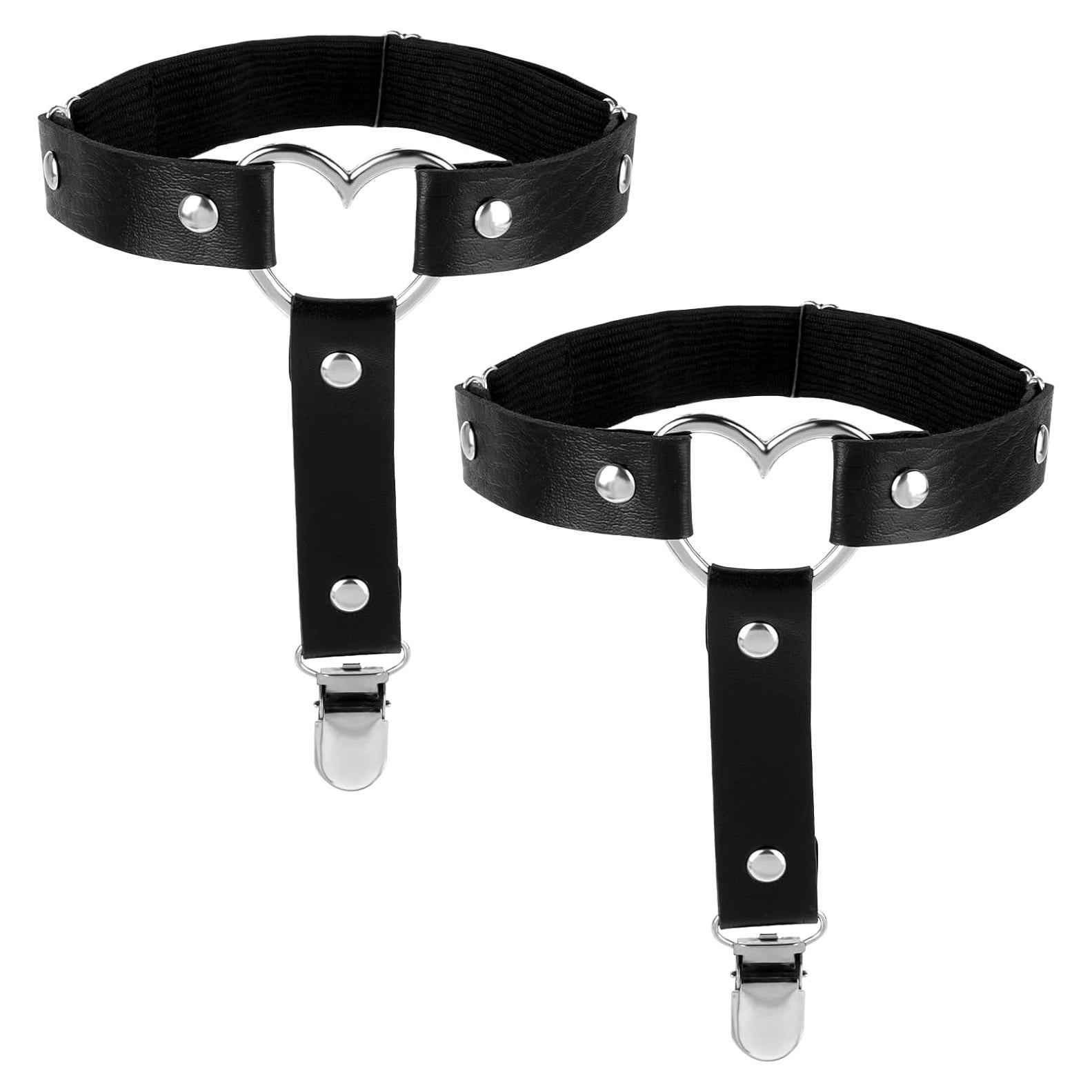 Tirantes ajustables para muslos de mujer - Cuero negro - 2 piezas