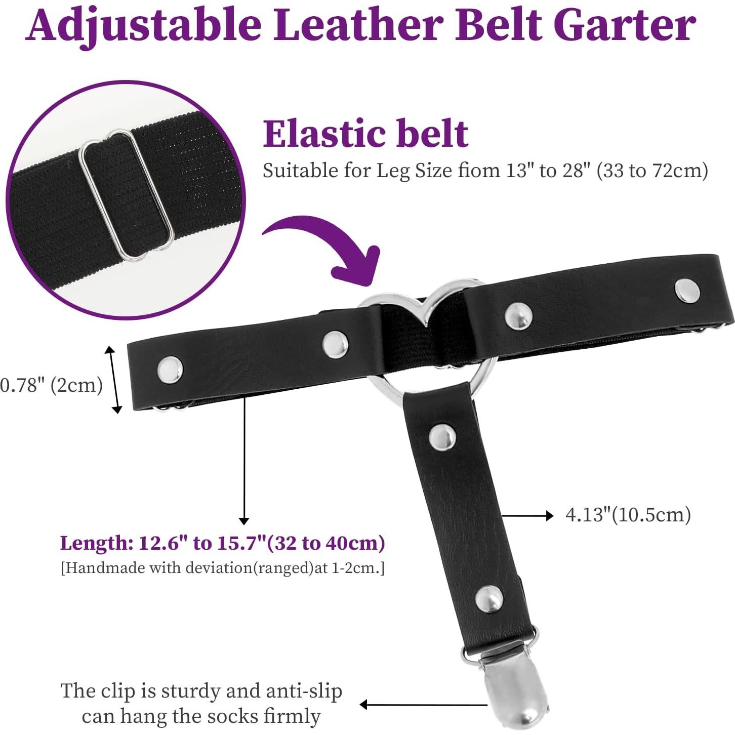 Tirantes ajustables para muslos de mujer - Cuero negro - 2 piezas