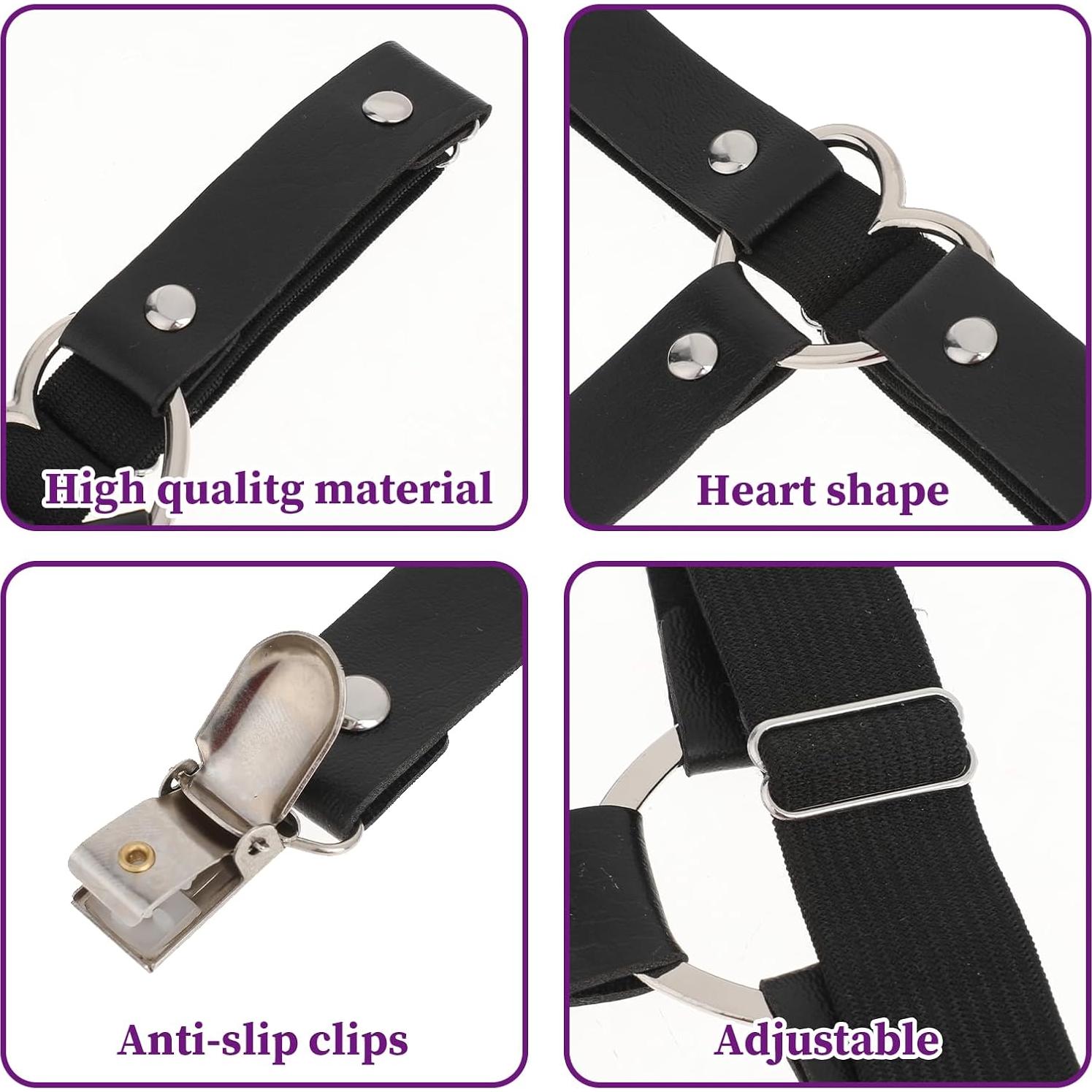 Tirantes ajustables para muslos de mujer - Cuero negro - 2 piezas