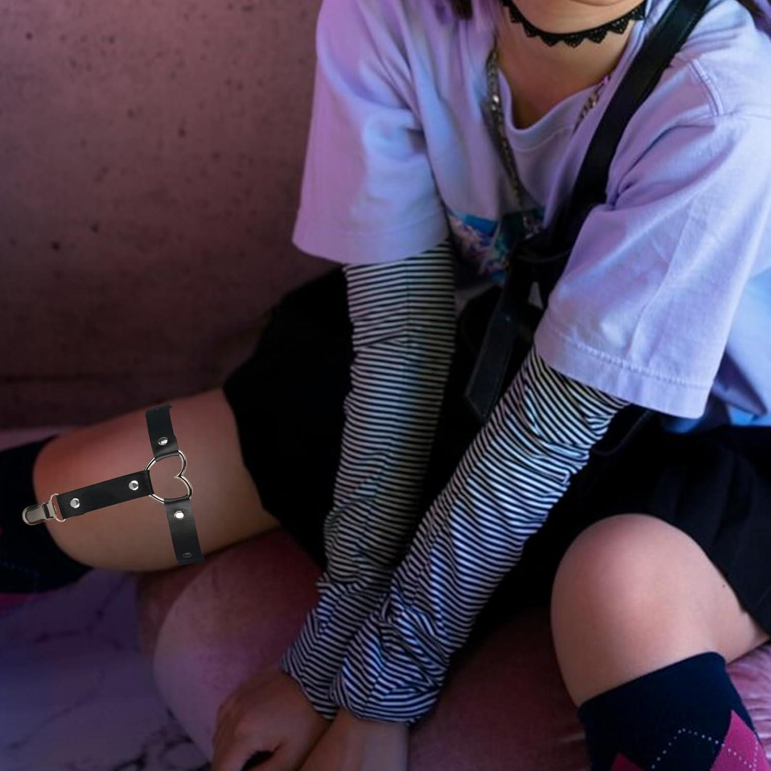 Tirantes ajustables para muslos de mujer - Cuero negro - 2 piezas