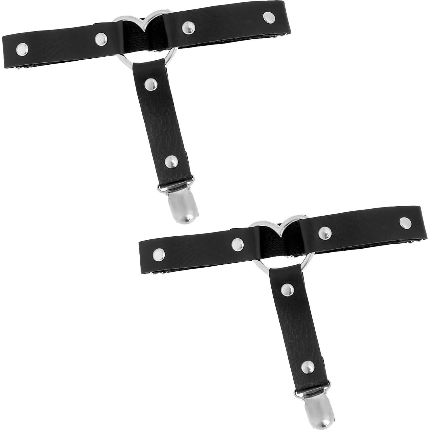 Tirantes ajustables para muslos de mujer - Cuero negro - 2 piezas