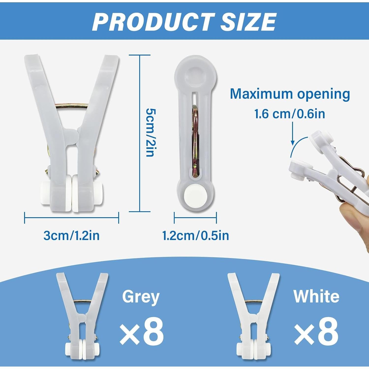 Pinzas de Ropa Antideslizantes WisePoint, 16 Piezas 5x3x2 cm