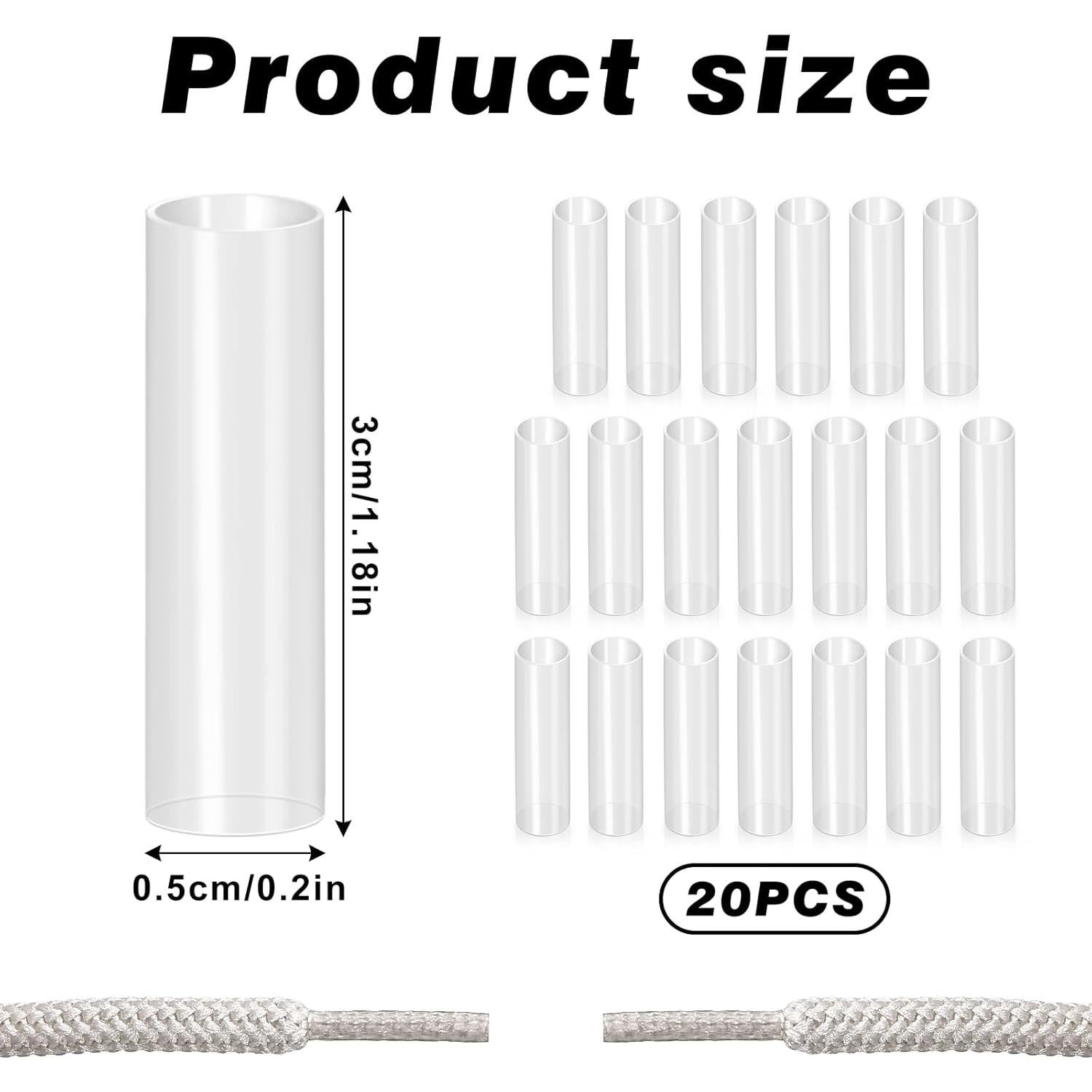 20 Aglets Transparentes para Cordones de Zapatos 6.35 cm