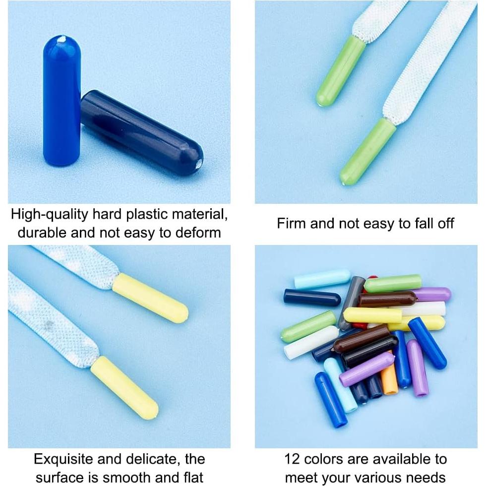 48 Puntas de Cordones Plástico PH PandaHall 12 Colores 20x5mm