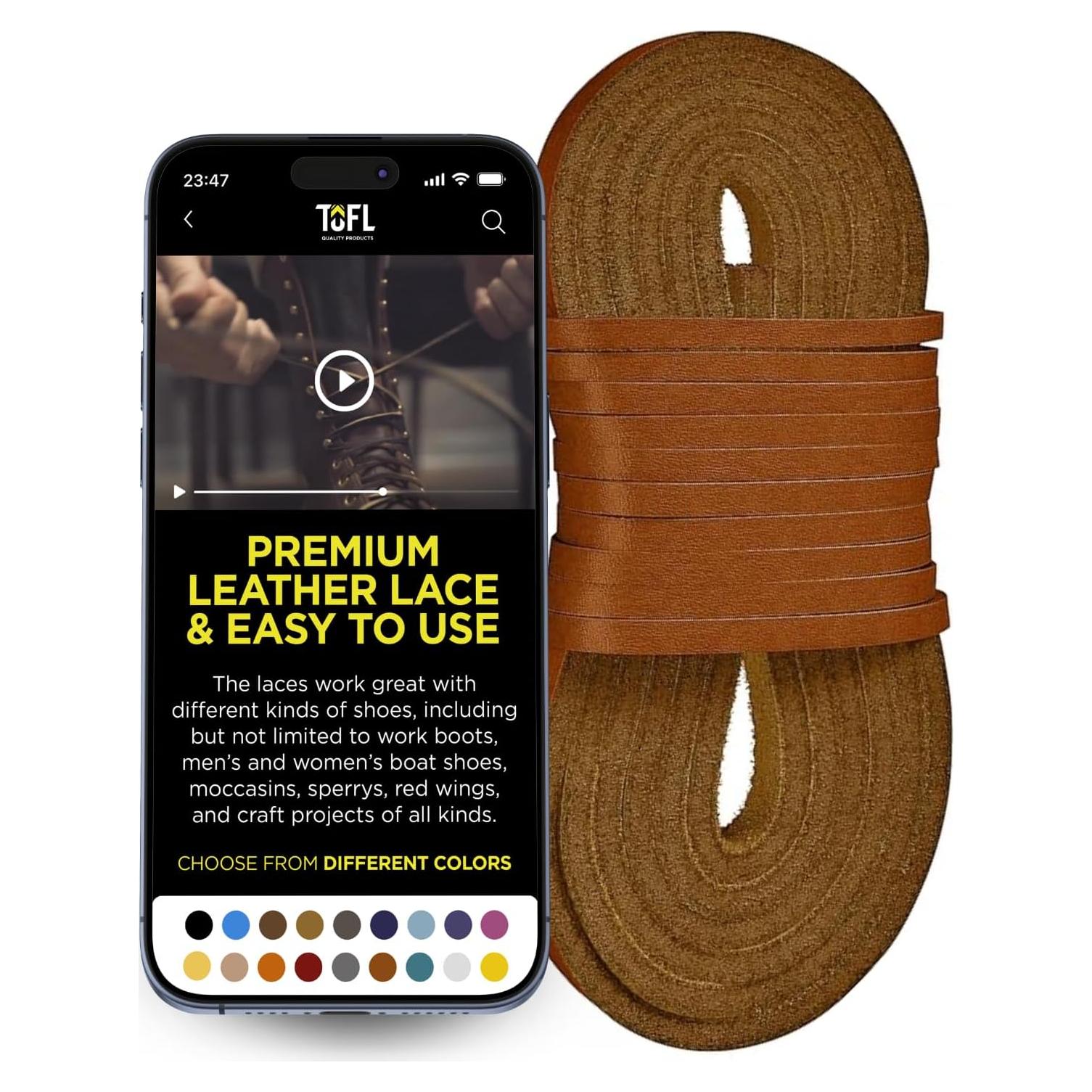 Cuerdas de Botas de Cuero TOFL Marrón 182.88 cm 1/8" Grosor