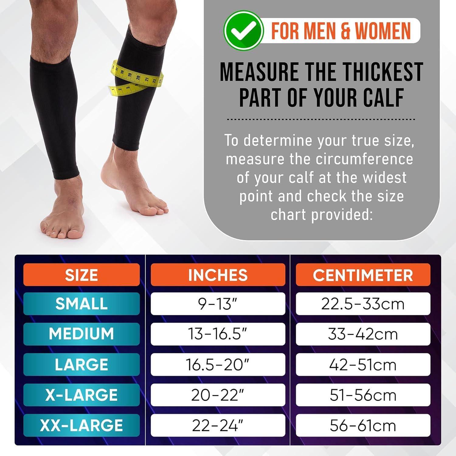 Manguitos de Compresión PhysFlex para Pantorrillas - Negro Mediano