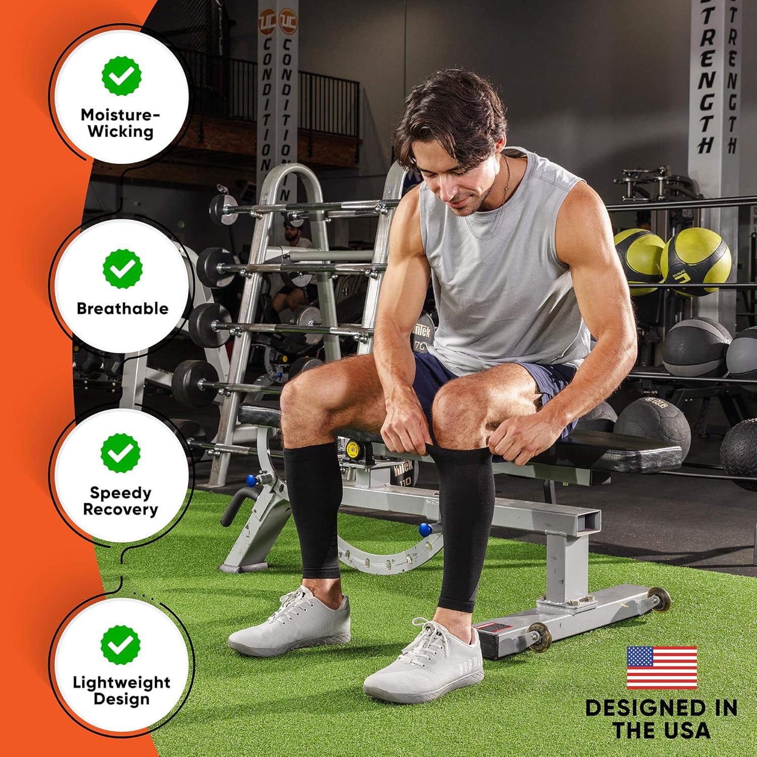 Manguitos de Compresión PhysFlex para Pantorrillas - Negro Mediano