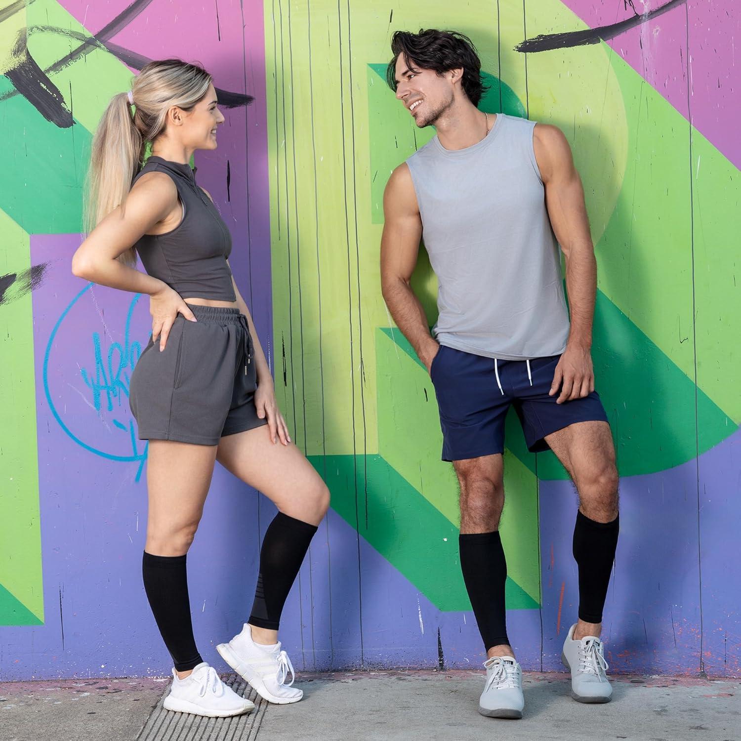 Manguitos de Compresión PhysFlex para Pantorrillas - Negro Mediano