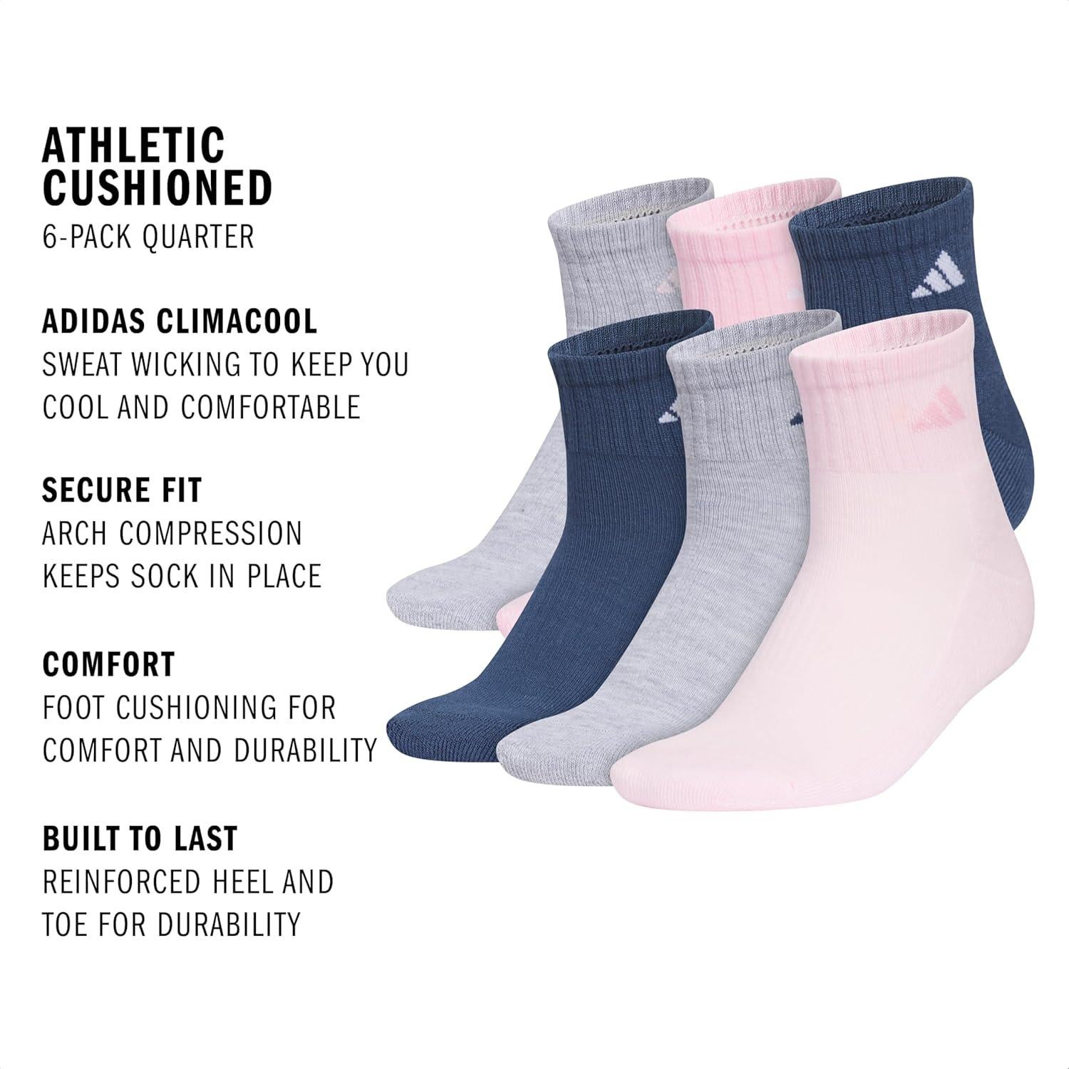 Calcetines de tobillo para mujer Adidas - Paquete de 6, Acolchados