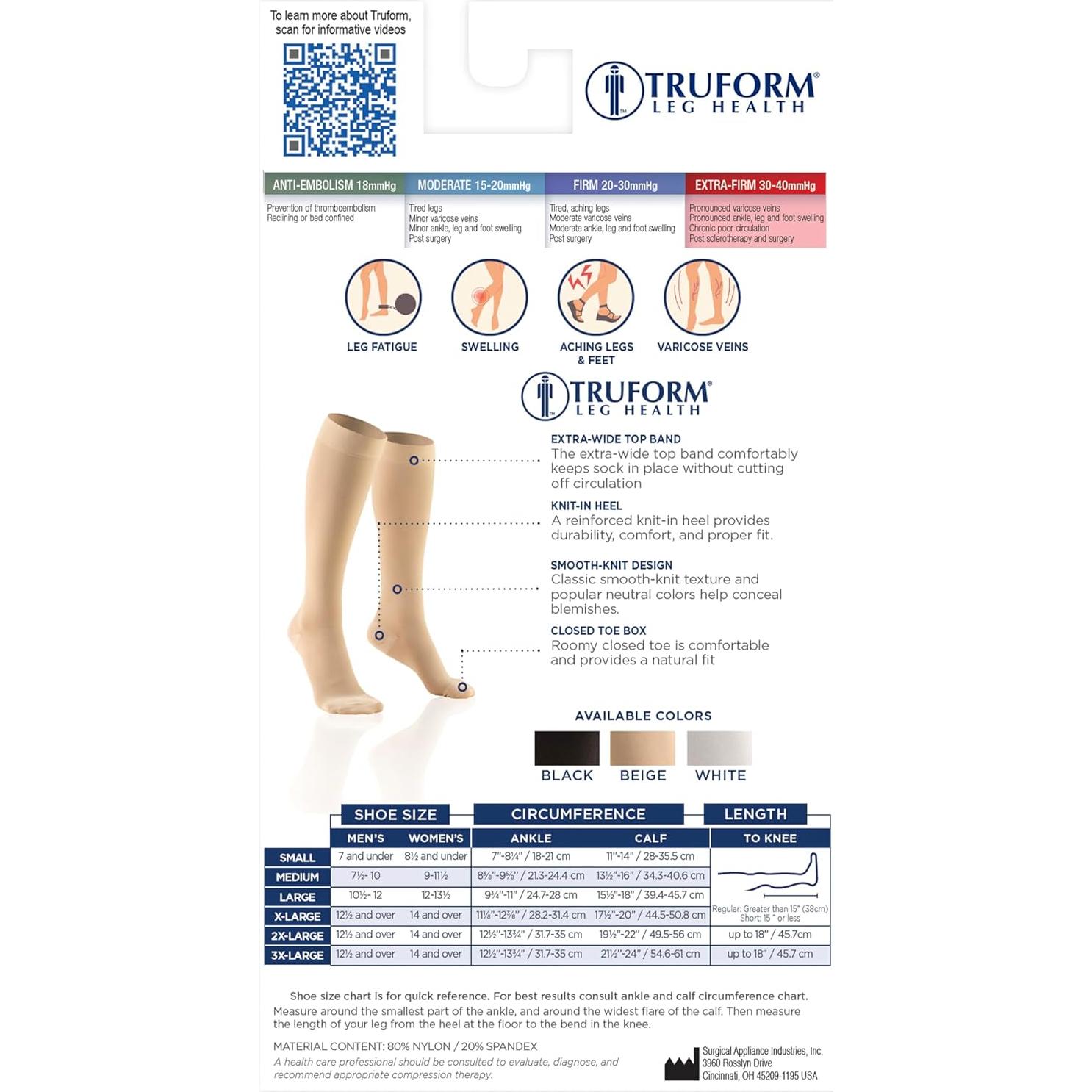 Medias de Compresión Truform 8845 Unisex 30-40 mmHg Negro Mediano