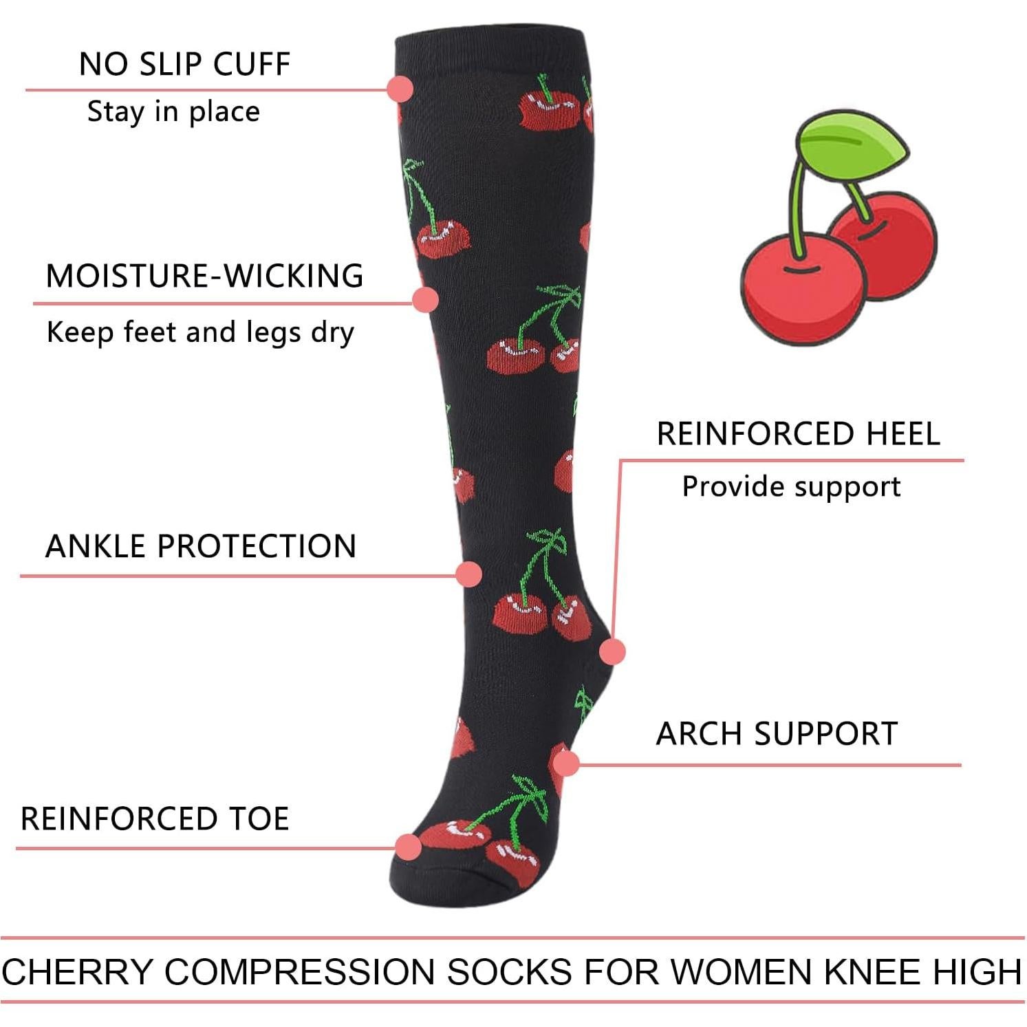 Calcetines de Compresión Junely para Mujeres Talla Única Cereza