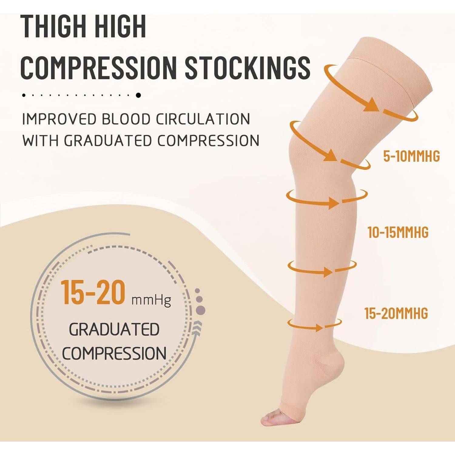 Medias de Compresión Graduada Athbavib XXL 20-30 mmHg Beige