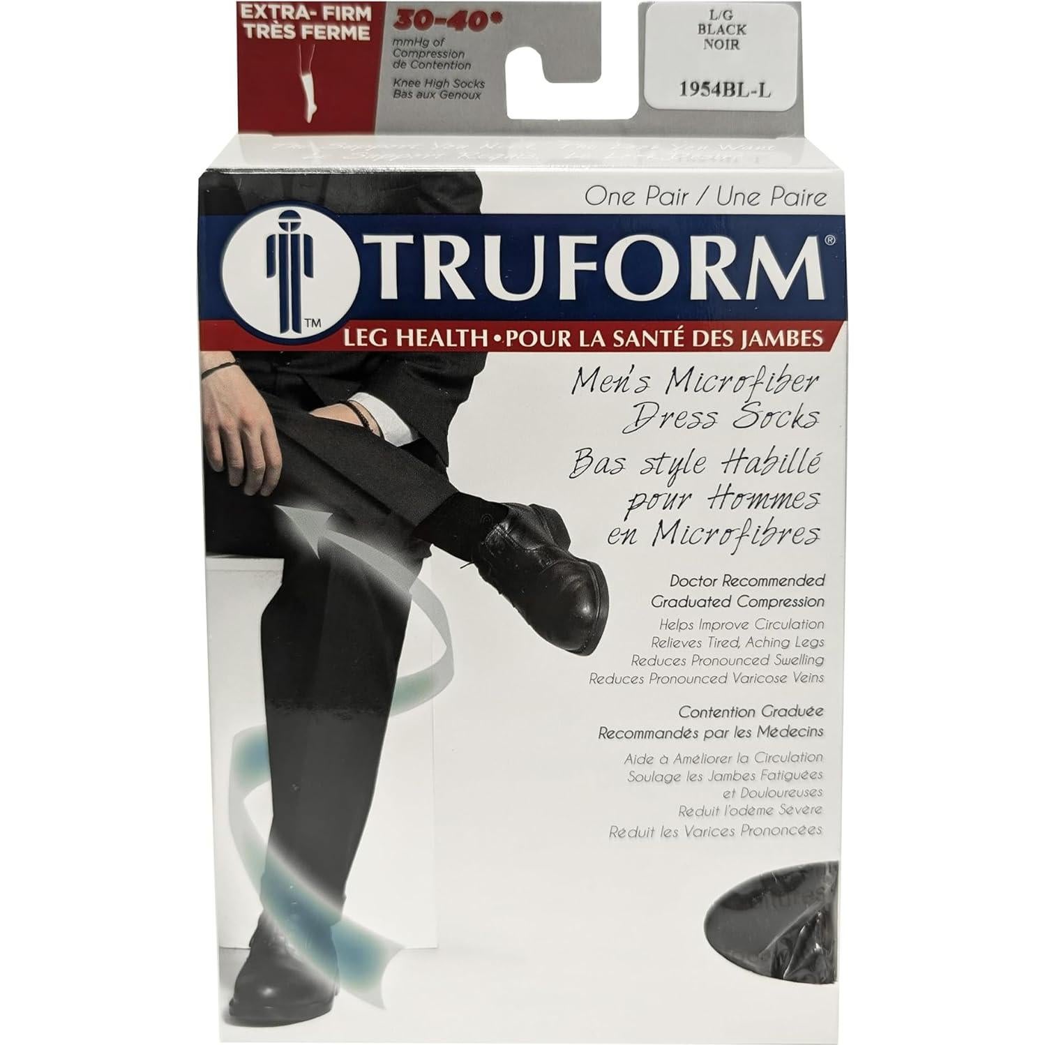 Calcetines de Compresión Truform 1954 para Hombre, 30-40 mmHg, Negro, Grande