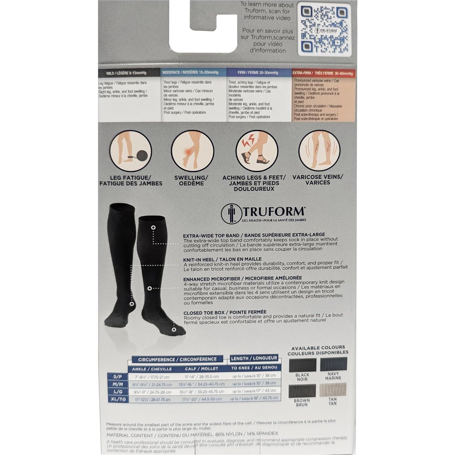 Calcetines de Compresión Truform 1954 para Hombre, 30-40 mmHg, Negro, Grande