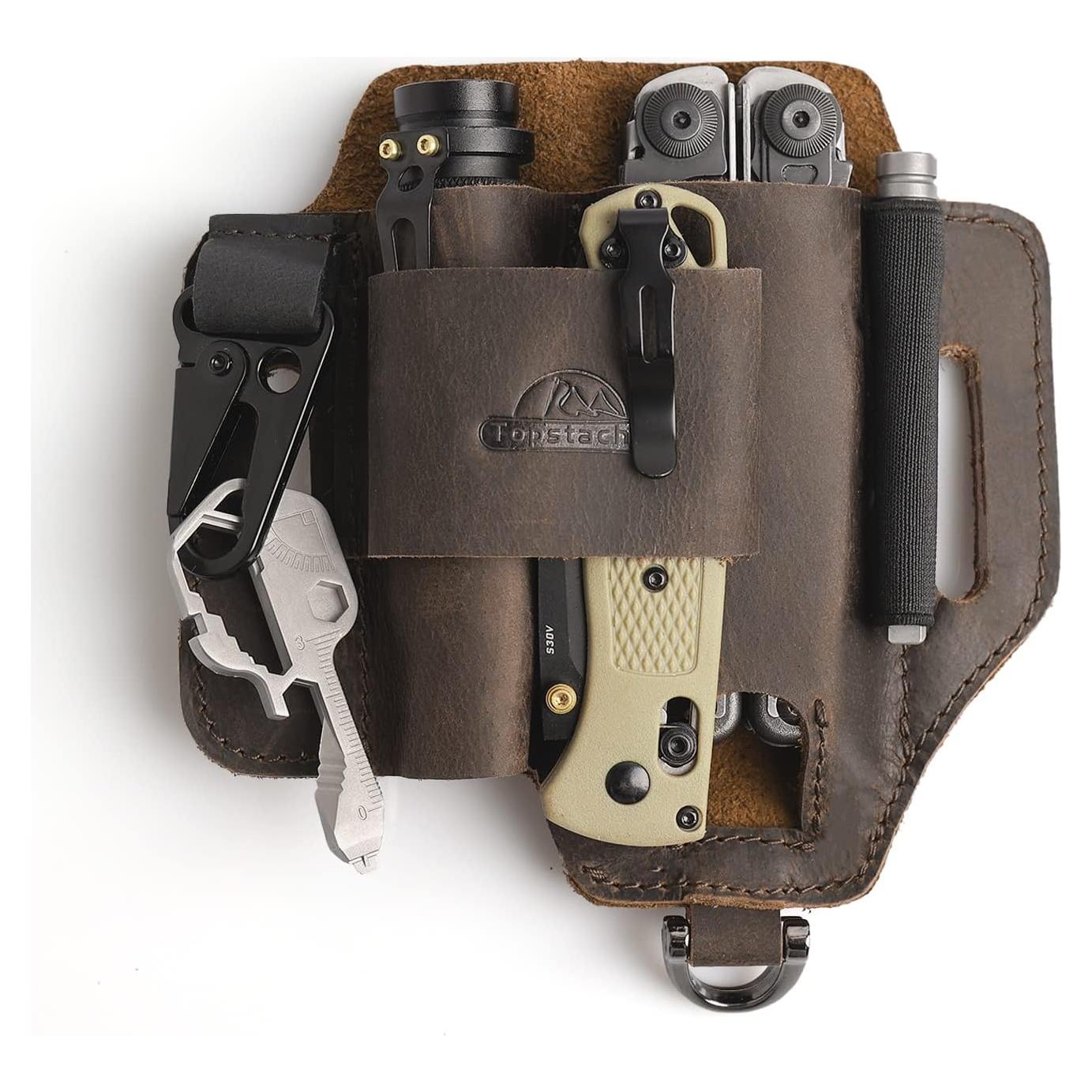 Funda de Cuero Topstache para Multiherramienta EDC Marrón
