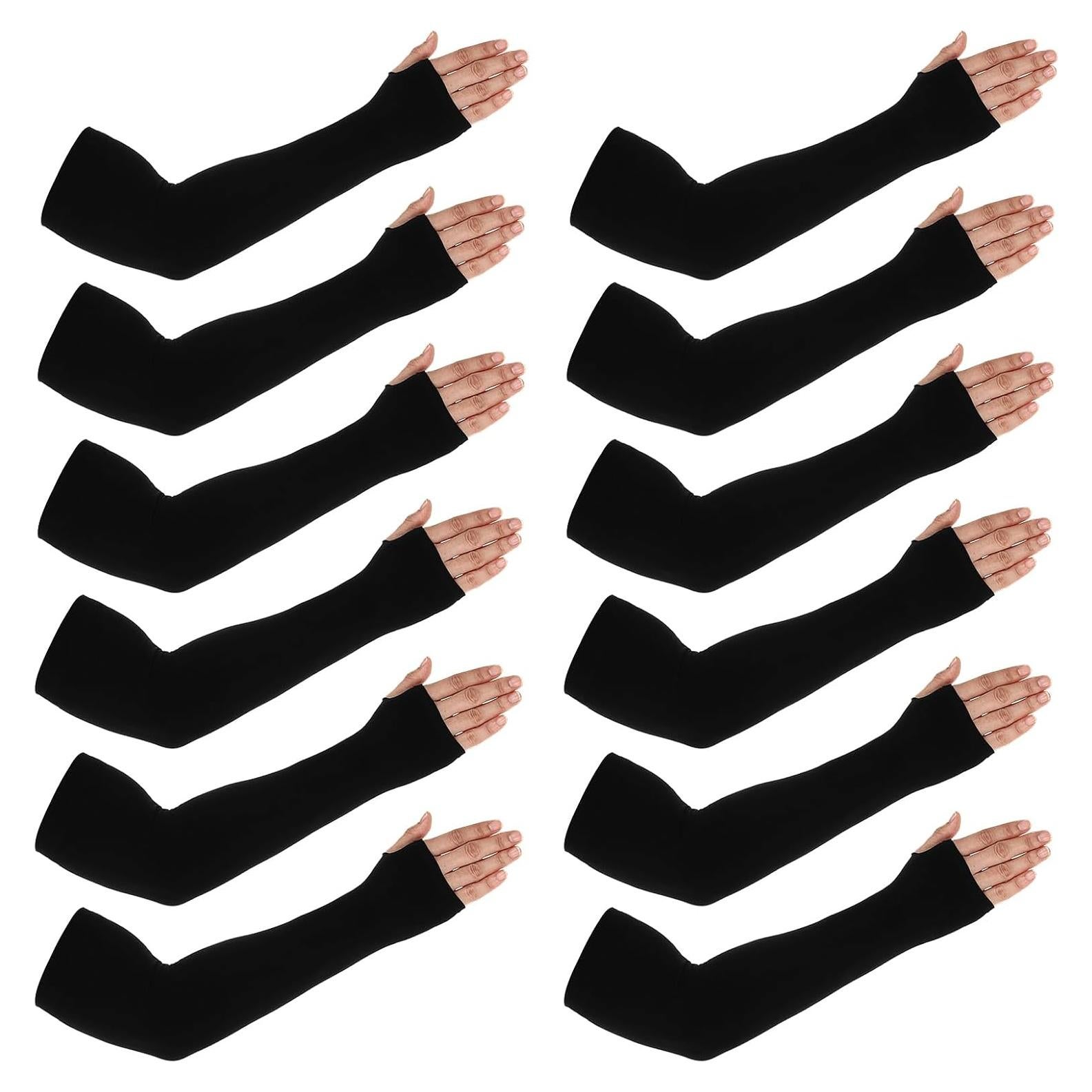 6 Pares Mangas Negras Telooco Protección Solar Unisex 35x10cm