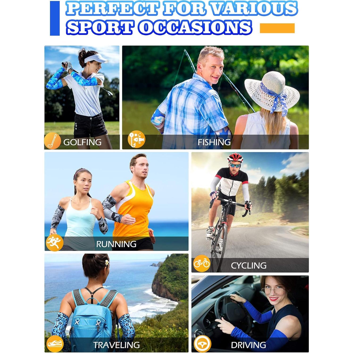 Hicarer 10 Pares Mangas de Compresión UV para Hombres y Mujeres