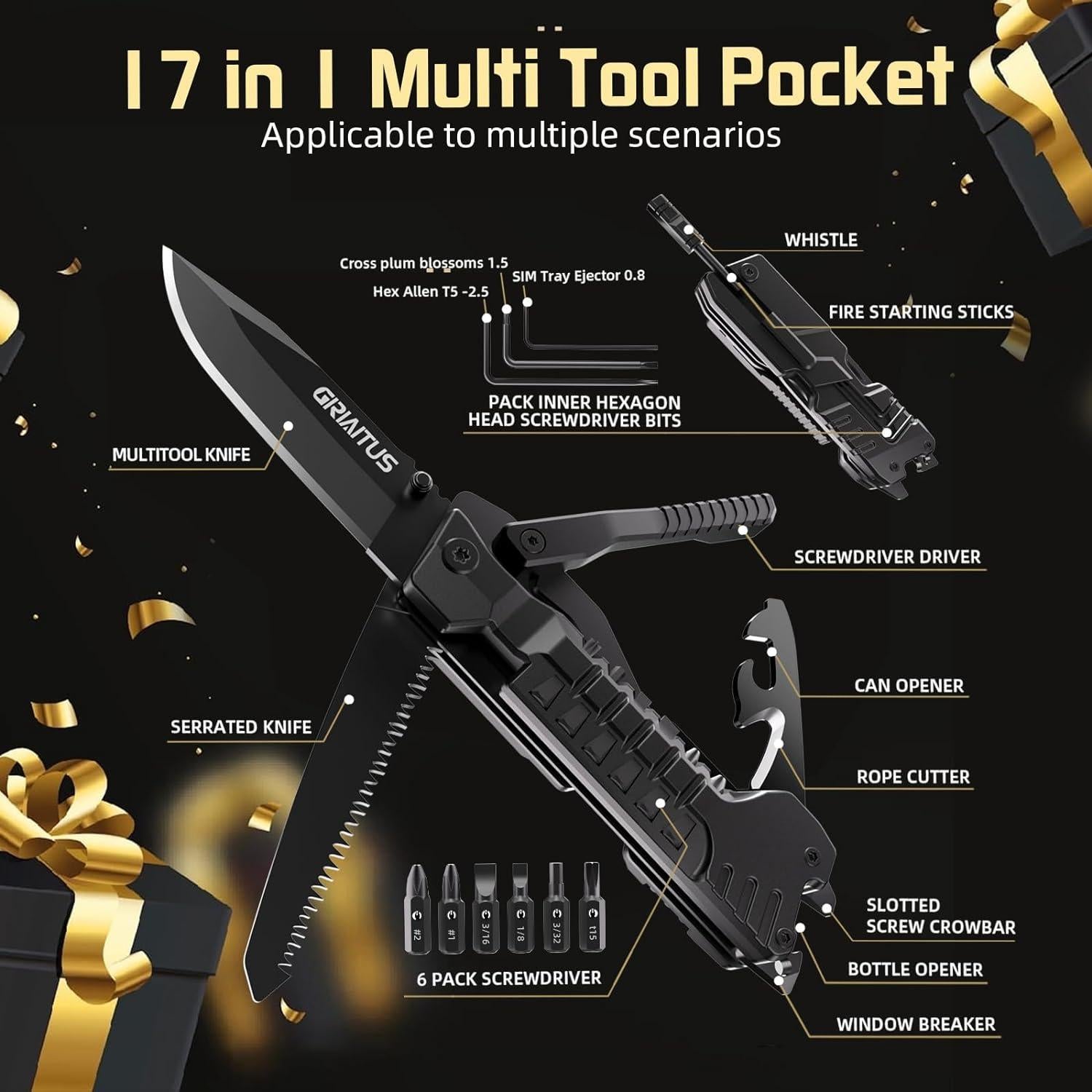 Cuchillo Multi-Herramienta 17 en 1 GIRIAITUS para Acampar