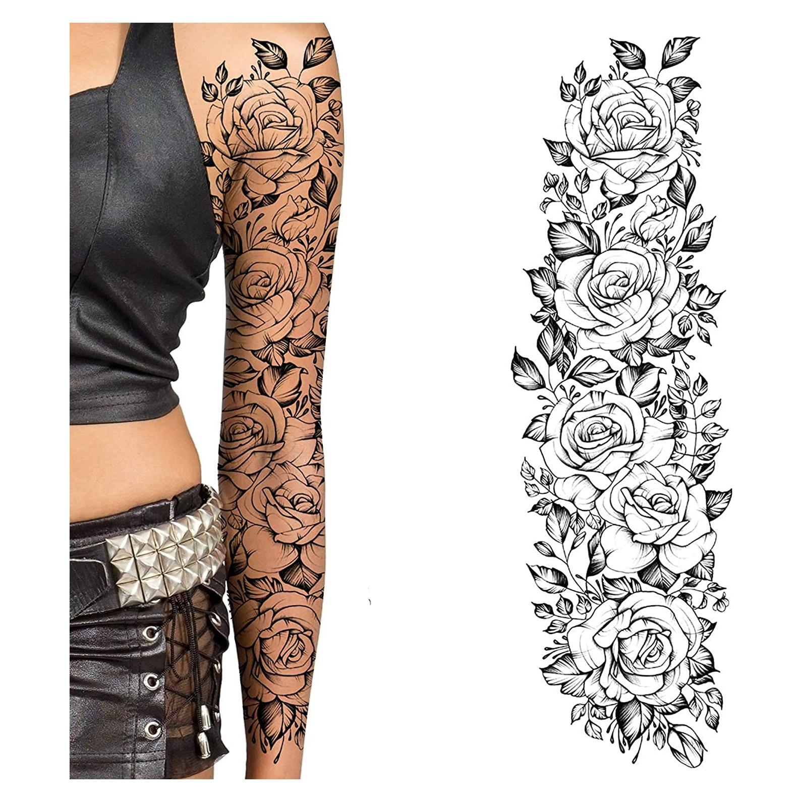 Manga de Tatuaje Temporal Floral Rosa Tatodays - 48x17 cm