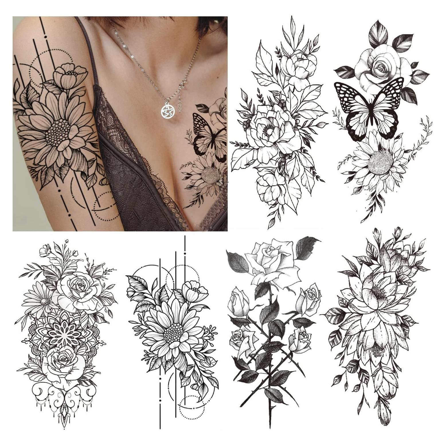Tatuajes Temporales Cerlaza para Mujeres - Flores Realistas 10 Hojas