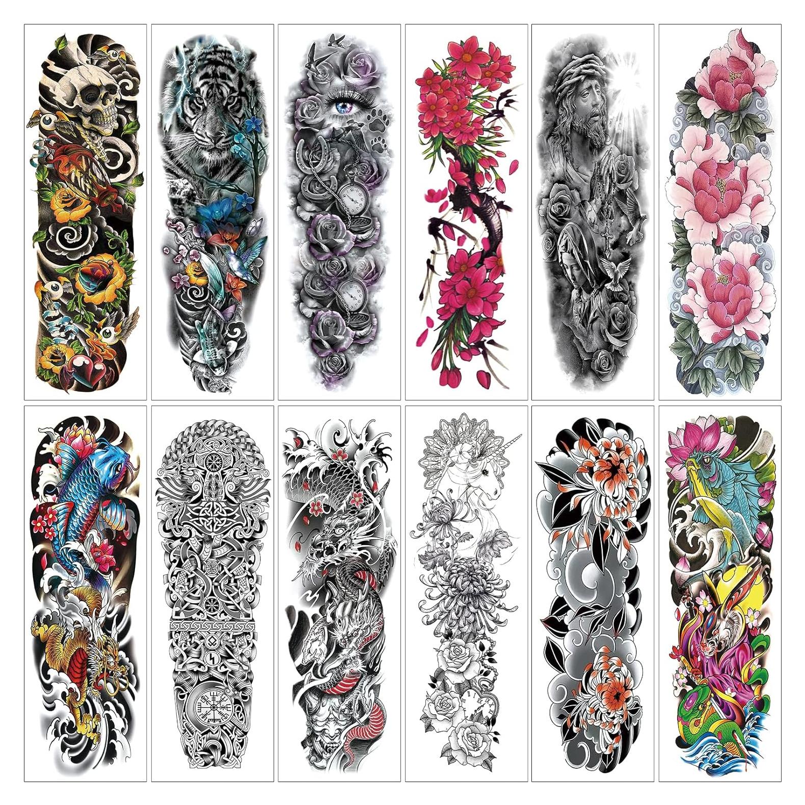 Tatuaje Temporal de Manga Completa Aresvns - 12 Hojas 48x17 cm