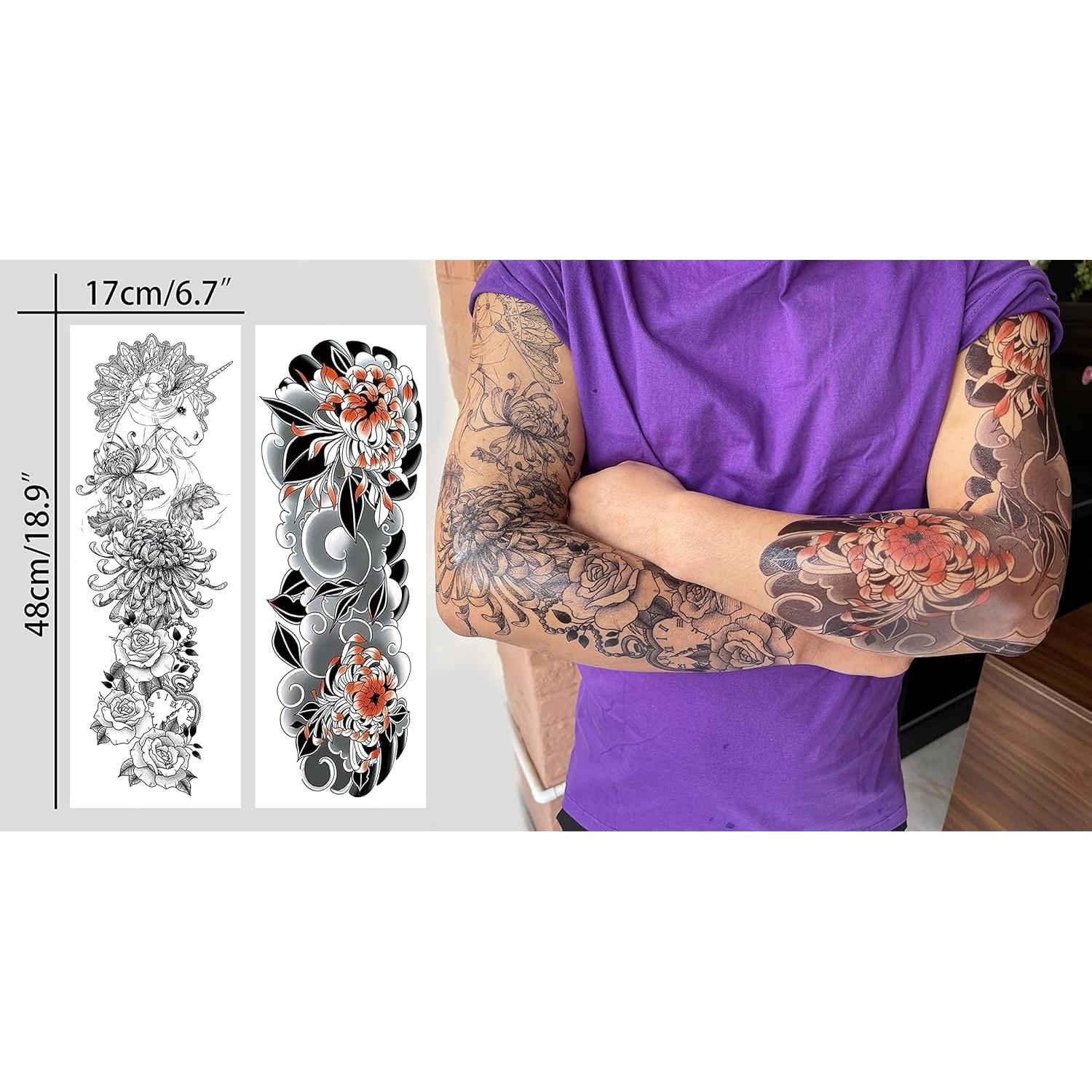 Tatuaje Temporal de Manga Completa Aresvns - 12 Hojas 48x17 cm