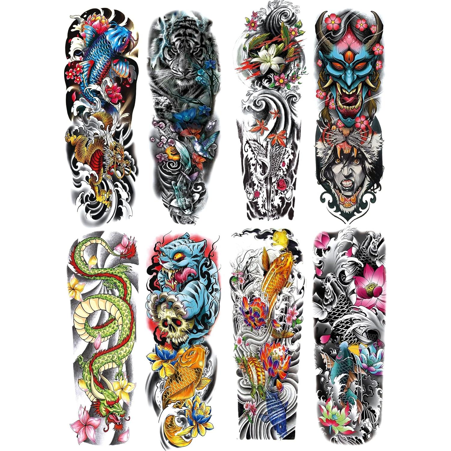 Tatuajes Temporales de Manga Completa PADOUN - 8 Hojas Resistentes