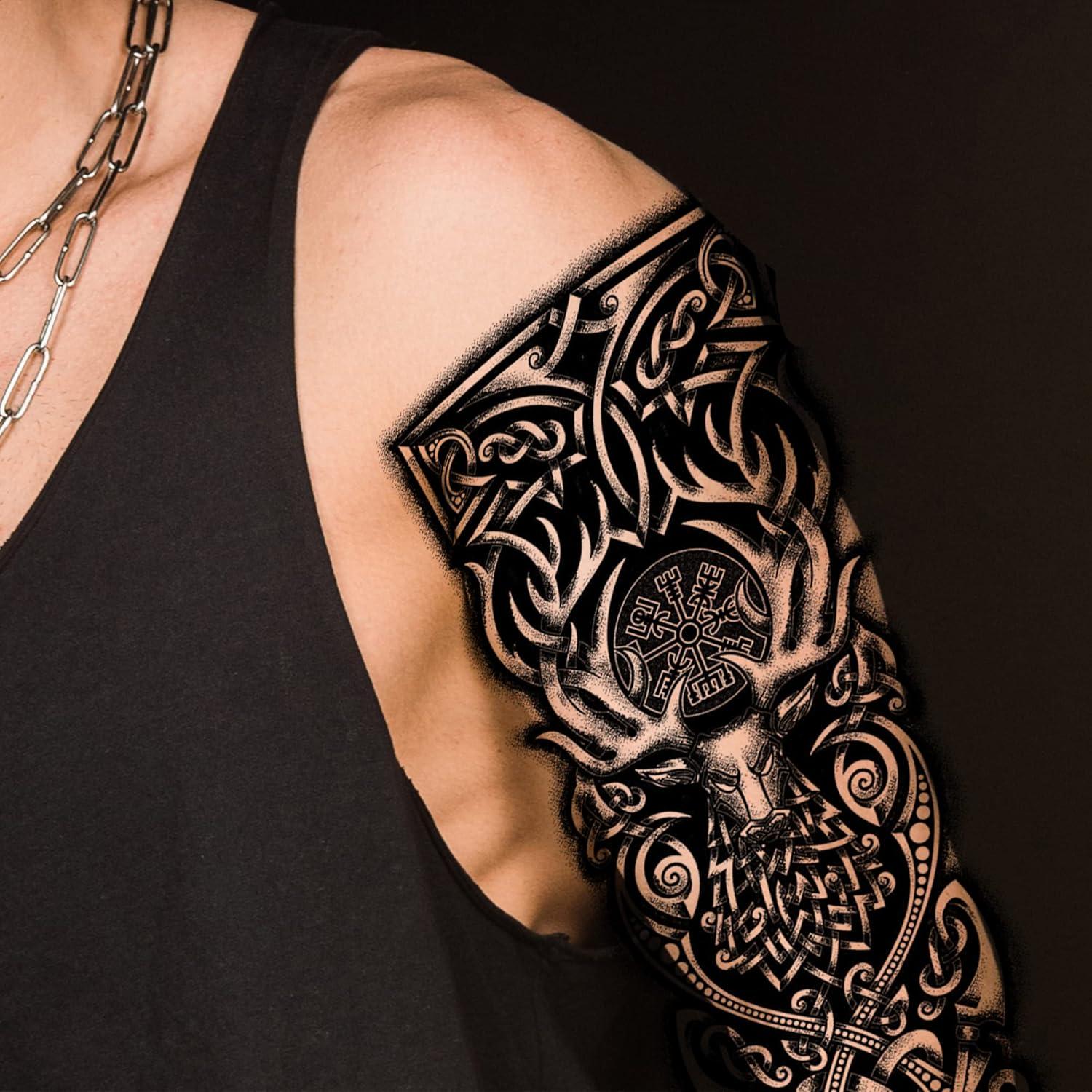 Tatuaje Temporal Vikingo Ciervo Tatodays - Arte Corporal