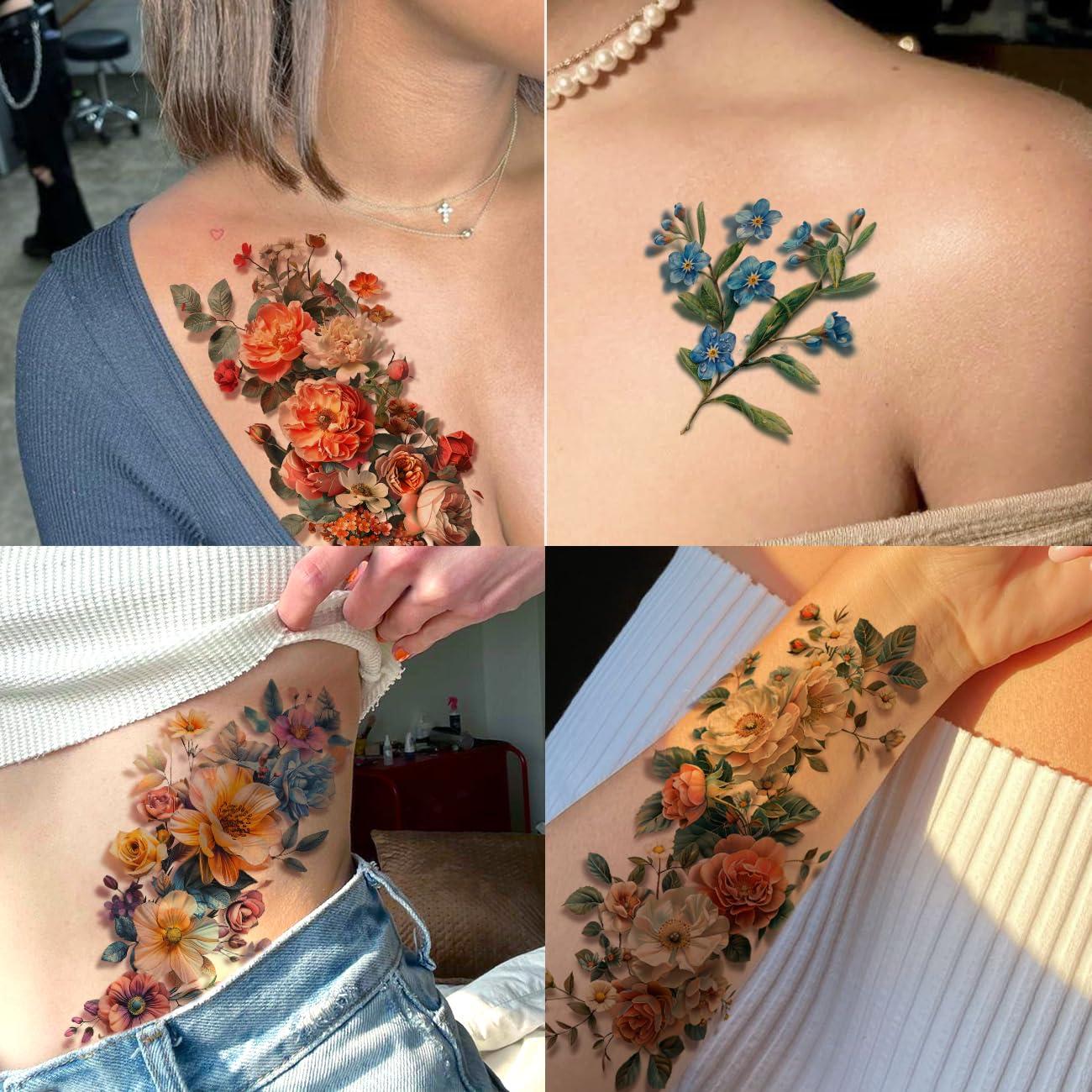 Tatuajes Temporales de Flores 3D CHARLENT - 25 Hojas Impermeables