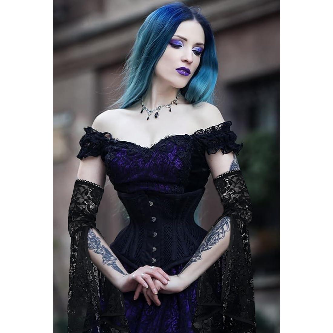 Guantes de Encaje Negro L'VOW para Disfraz de Bruja y Vampiro