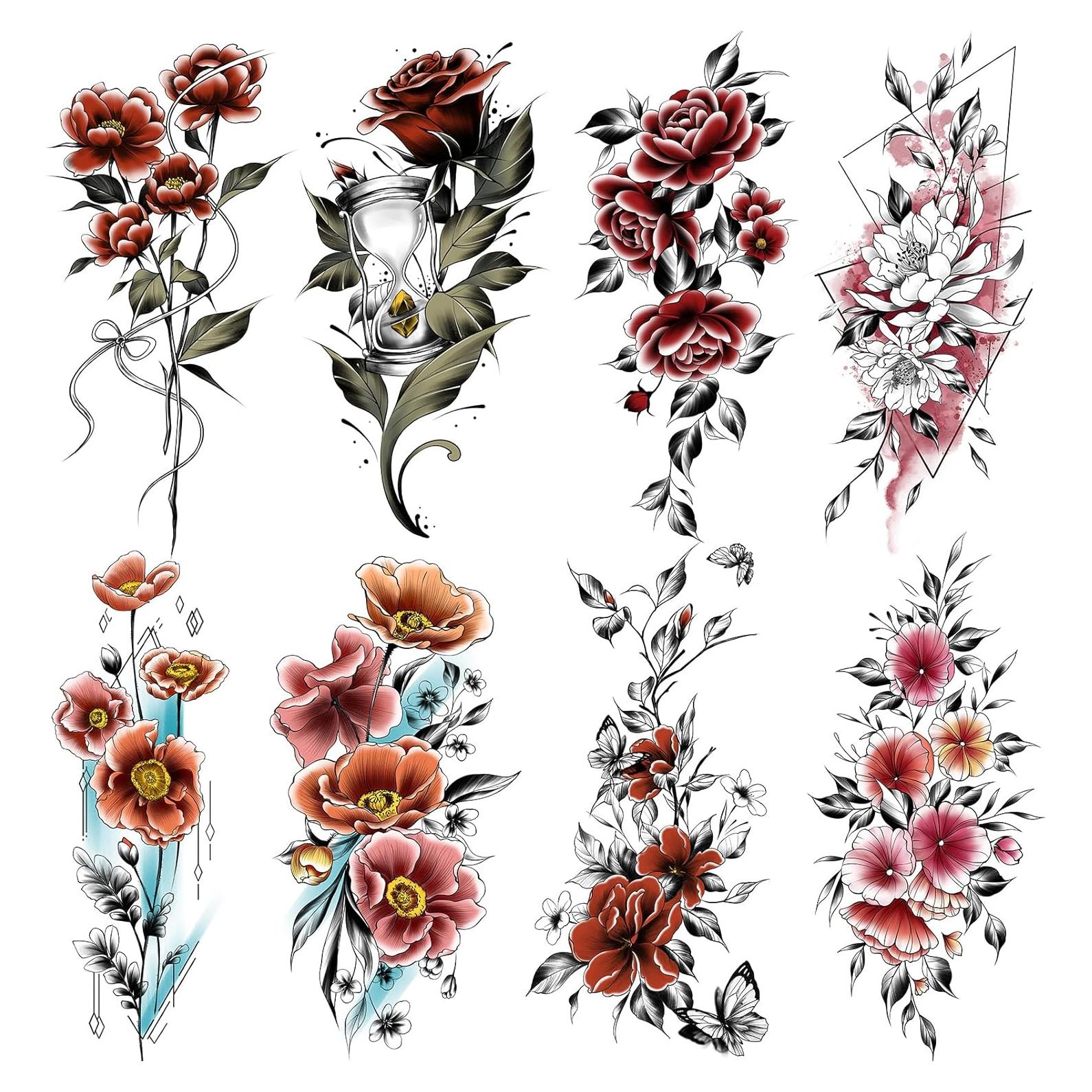 Tatuajes Temporales Cerlaza Flores Sexys - 12 Hojas