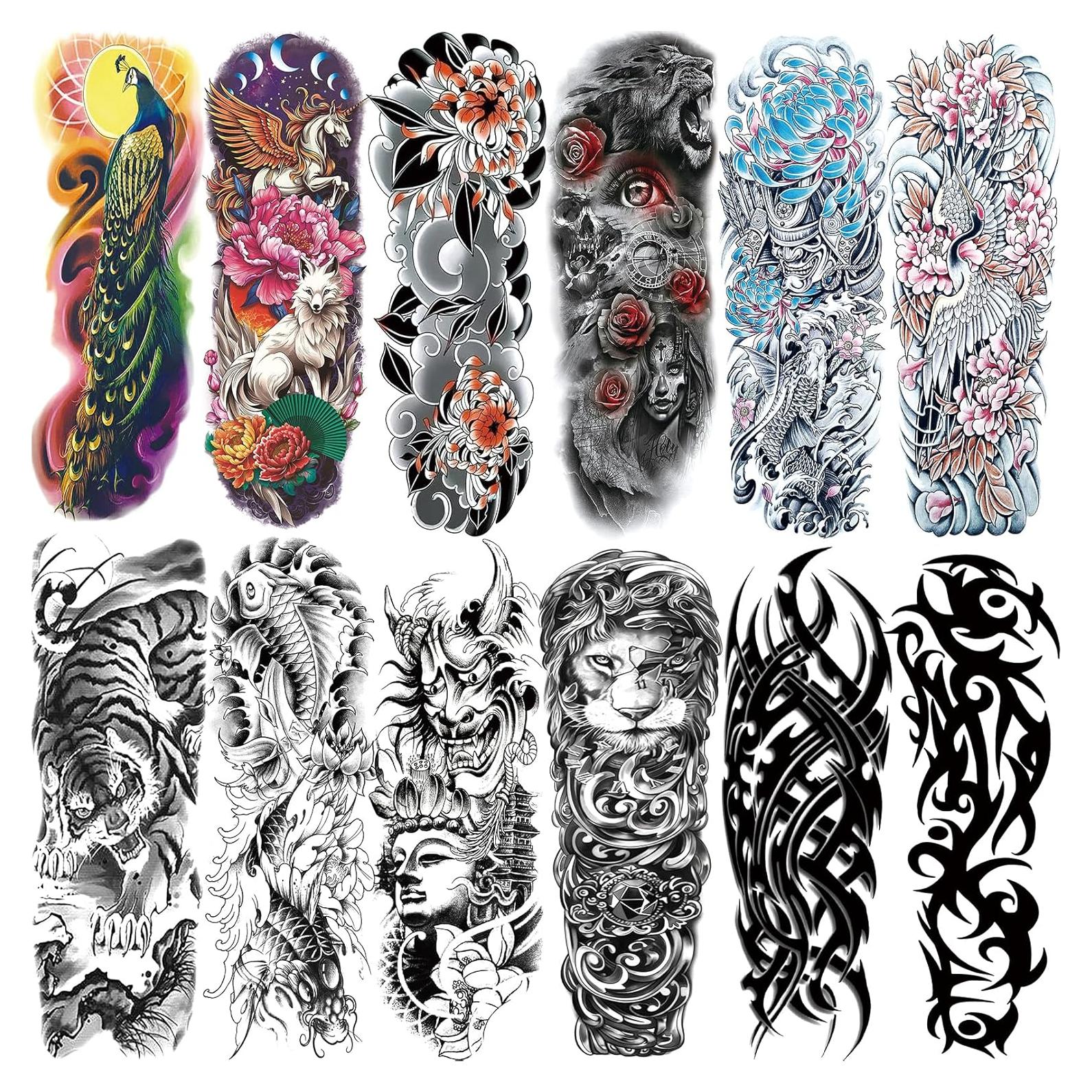 12 Hojas Tatuajes Temporales Grandes Impermeables VERKSTAD