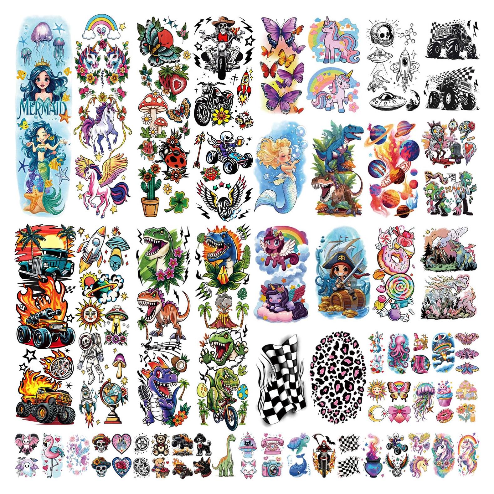 52 Tatuajes Temporales para Niños Gabizafia - Sirena, Dinosaurio