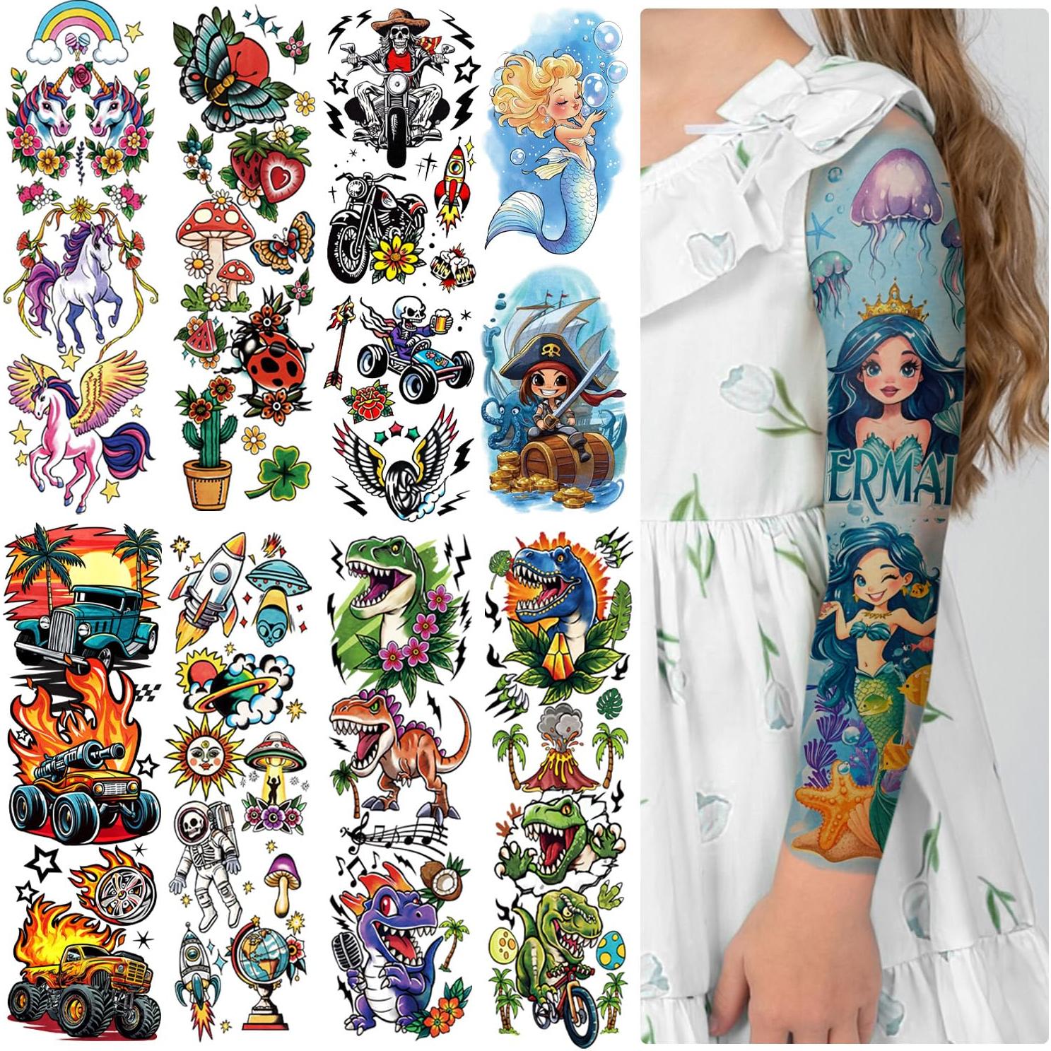 52 Tatuajes Temporales para Niños Gabizafia - Sirena, Dinosaurio
