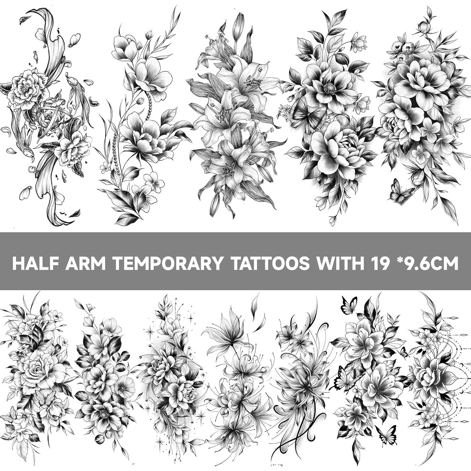 Tatuajes Temporales EMOME 12 Hojas Flores Negras Adultos