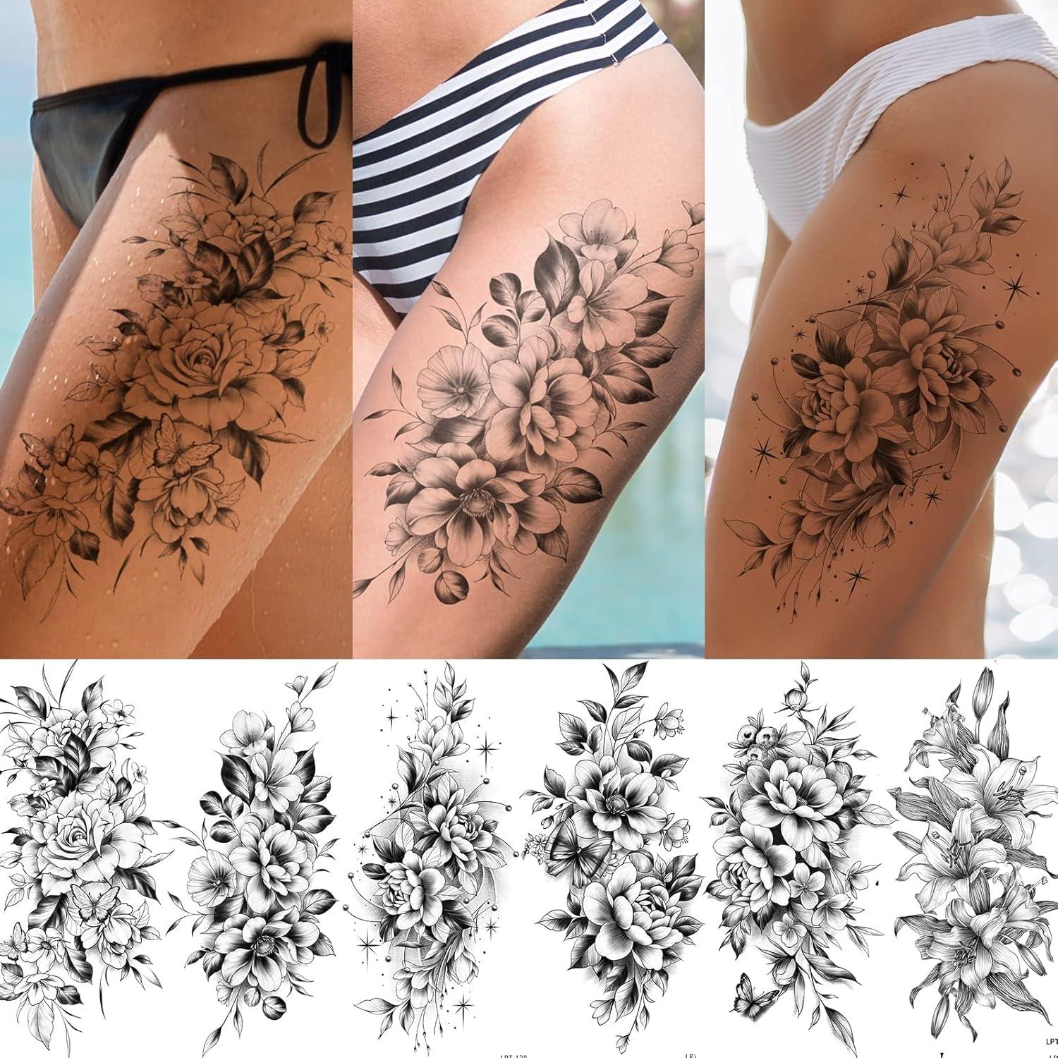Tatuajes Temporales EMOME 12 Hojas Flores Negras Adultos