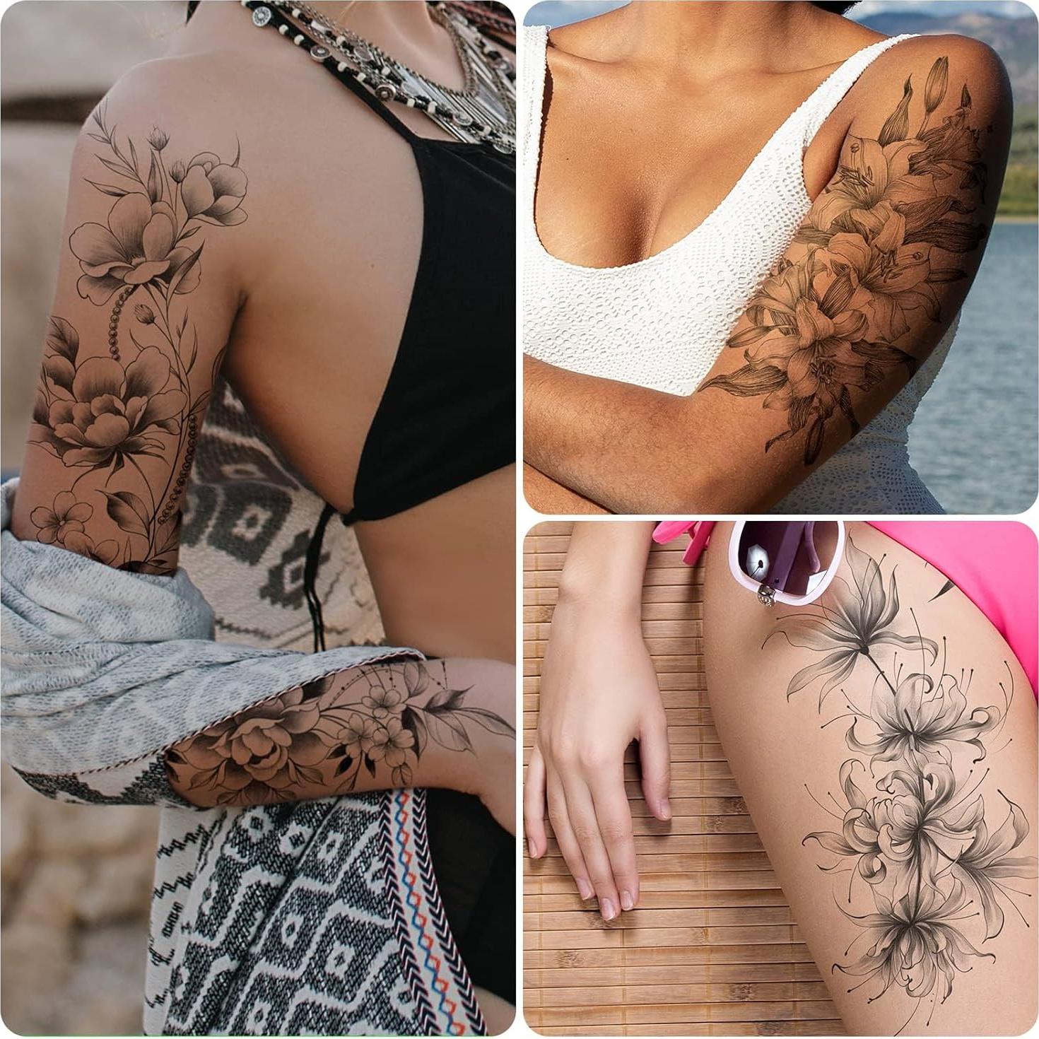 Tatuajes Temporales EMOME 12 Hojas Flores Negras Adultos