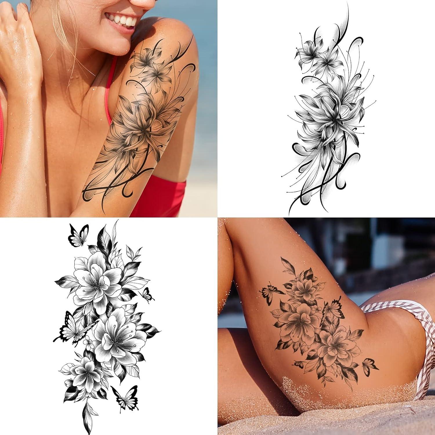 Tatuajes Temporales EMOME 12 Hojas Flores Negras Adultos