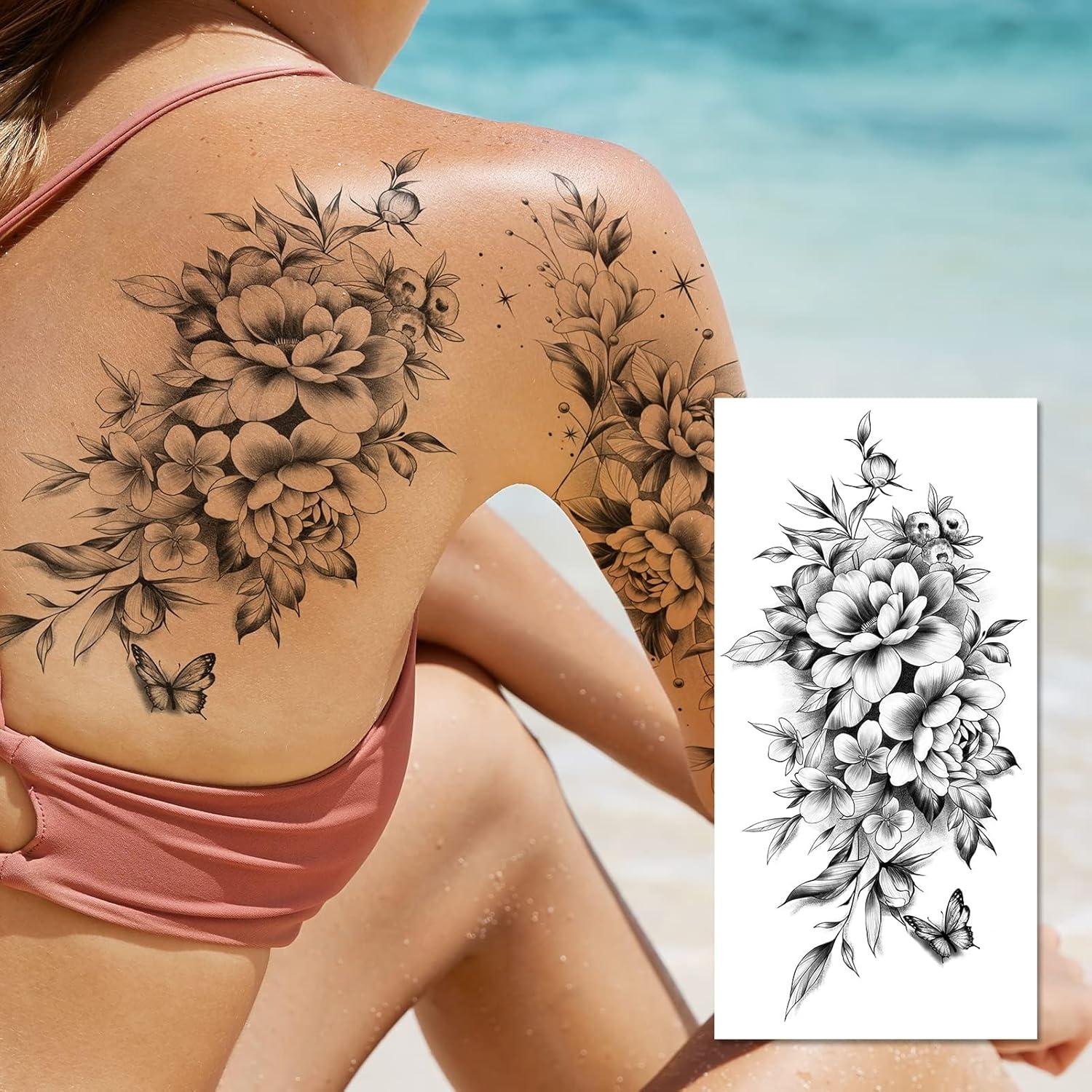Tatuajes Temporales EMOME 12 Hojas Flores Negras Adultos