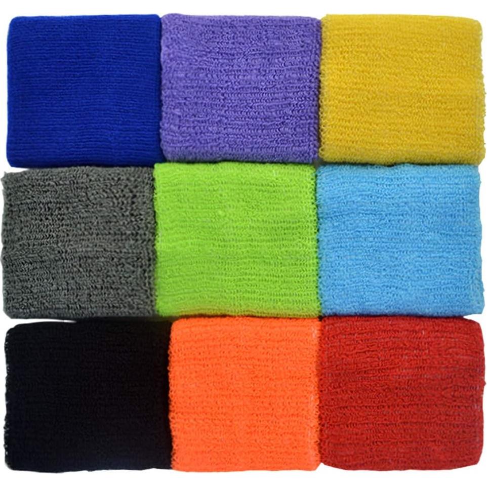 Muñequera de Sudor obmwang 18 Piezas Algodón Coloridas 8x8cm