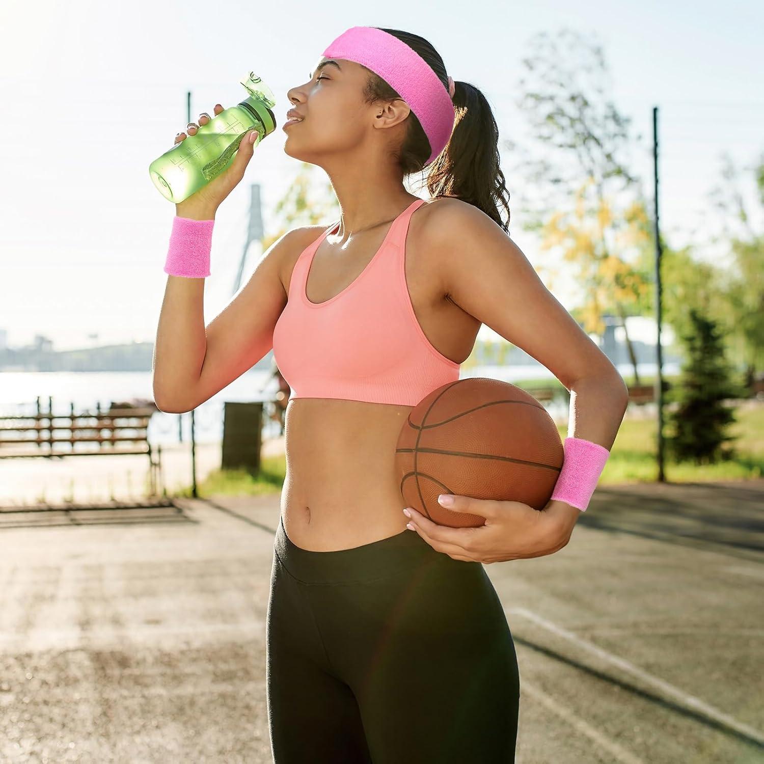 Conjunto de Muñequera y Diadema Deportiva Skylety Rosa 24 Pzas