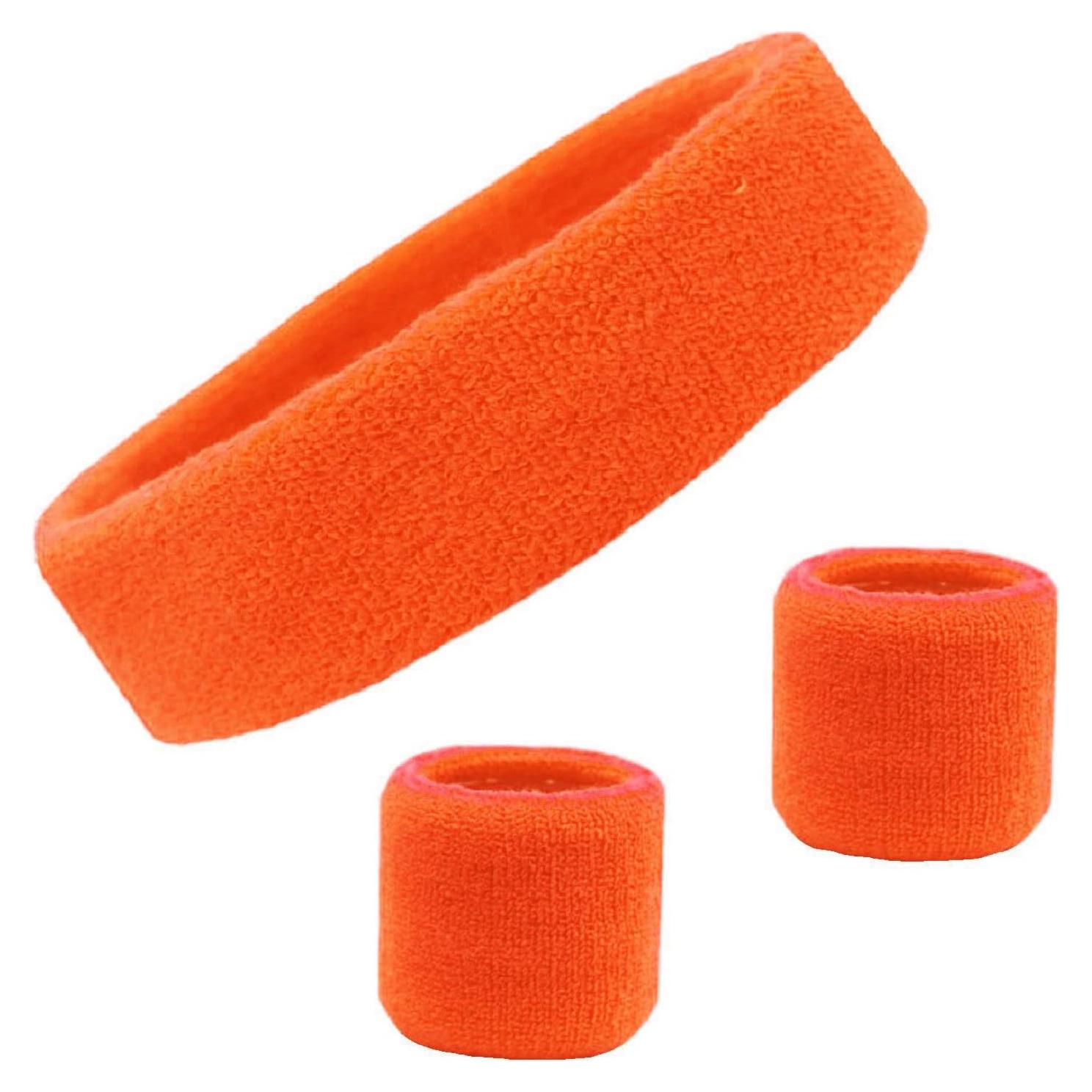 Kenz Laurenz Conjunto Banda Cabeza y Muñequera Naranja Absorbente